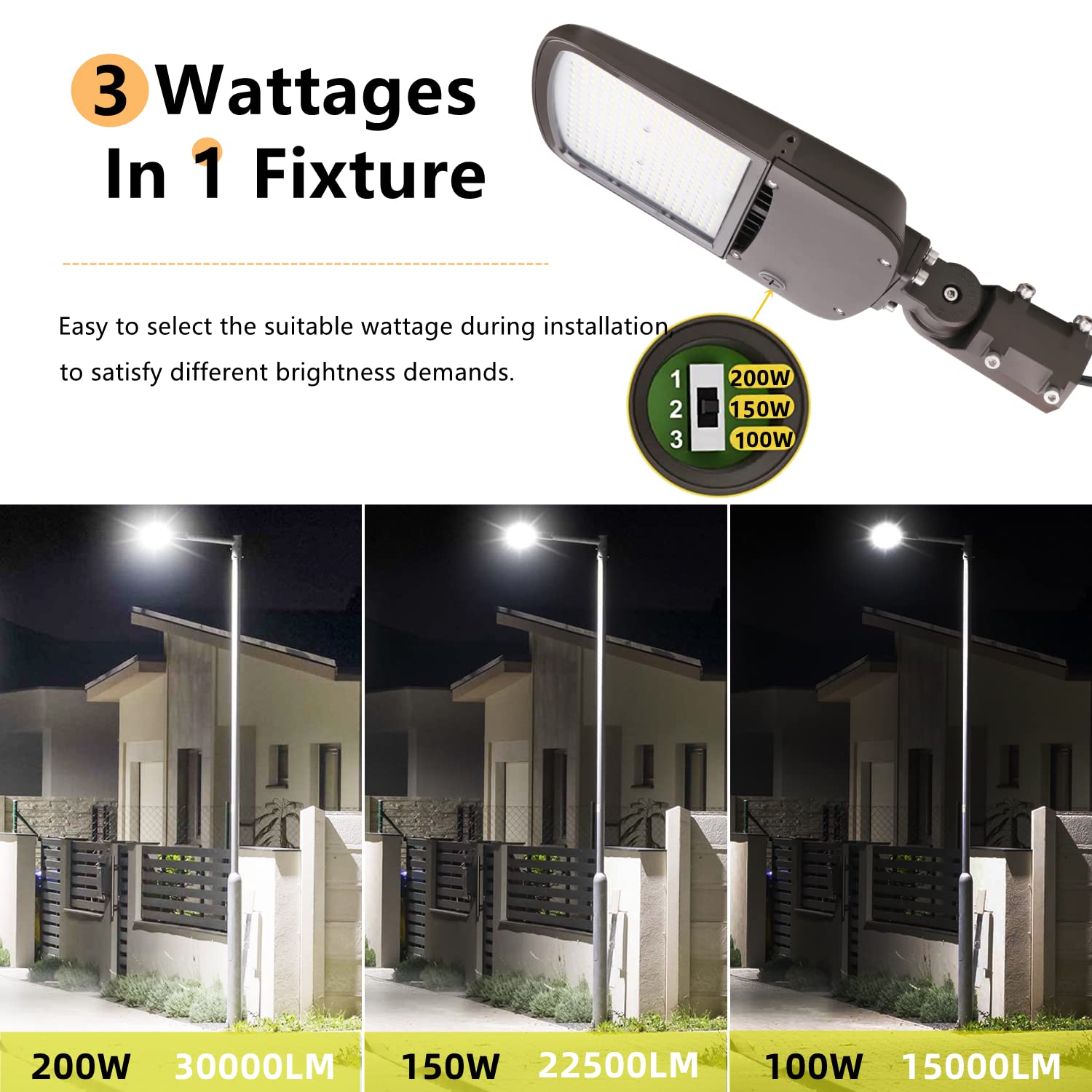 200W Outdoor LED Parking Lot Light With Adjustable Slip Fitter Mount 5000K Area Light With Dusk to Dawn — view 3