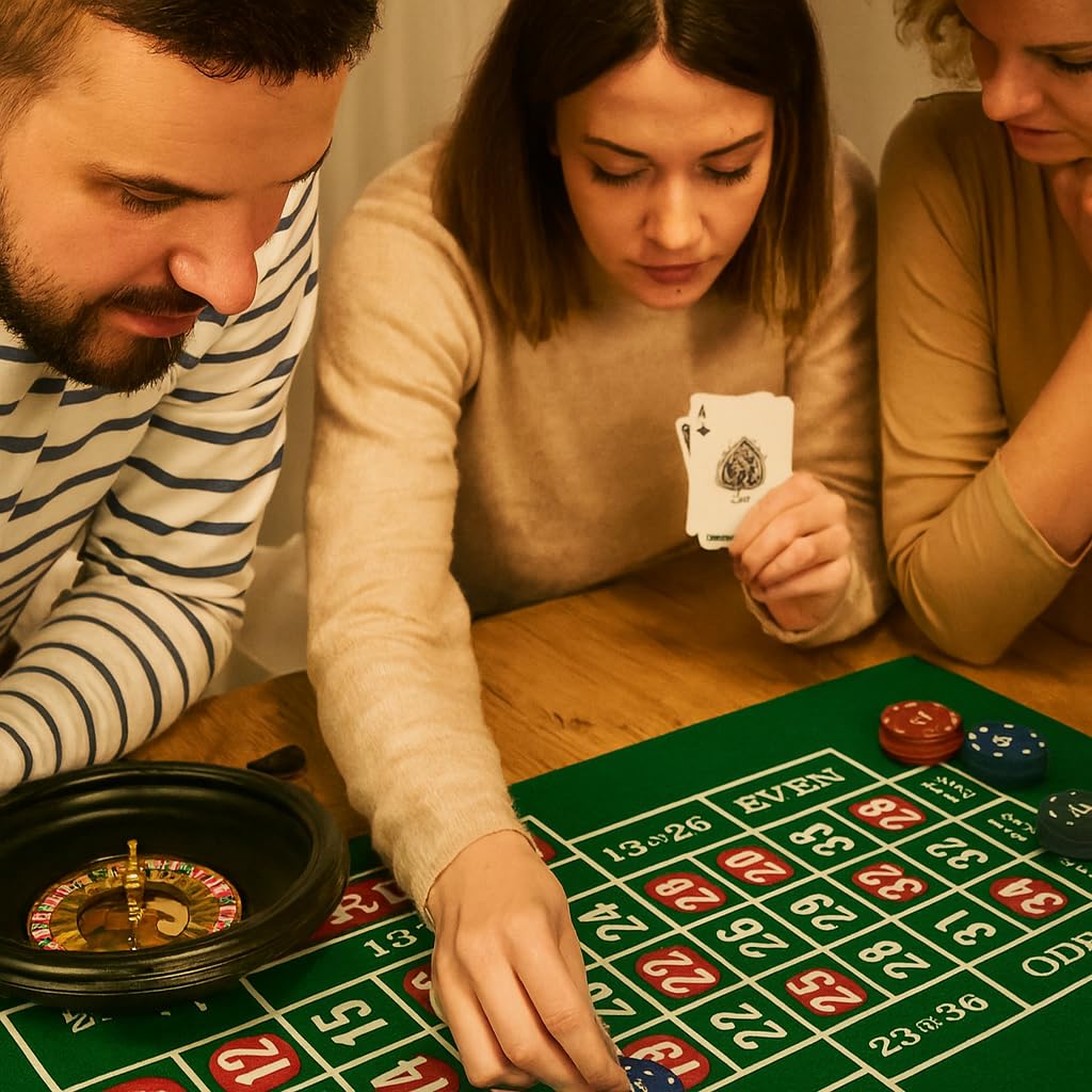 PALUPLUS Set da Casinò Completo con Roulette da 30 cm, Panno Verde da 80x30,5 cm, 1 Mazzo di 54 Carte, 60 Fiches e Rastrello, kit da tavola per serate in famiglia e feste -9303C -1,37