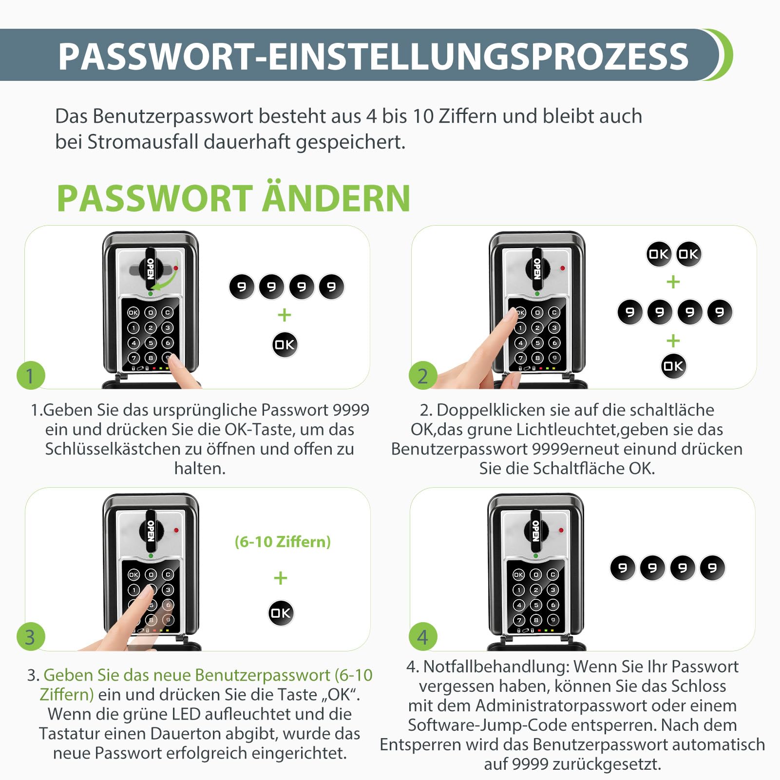 Schlüsseltresor mit Zahlencode 6 Stellig, Wasserdichter Schlüsselkasten für Außen, Wandbefestigter Schlüsselsafe Grau