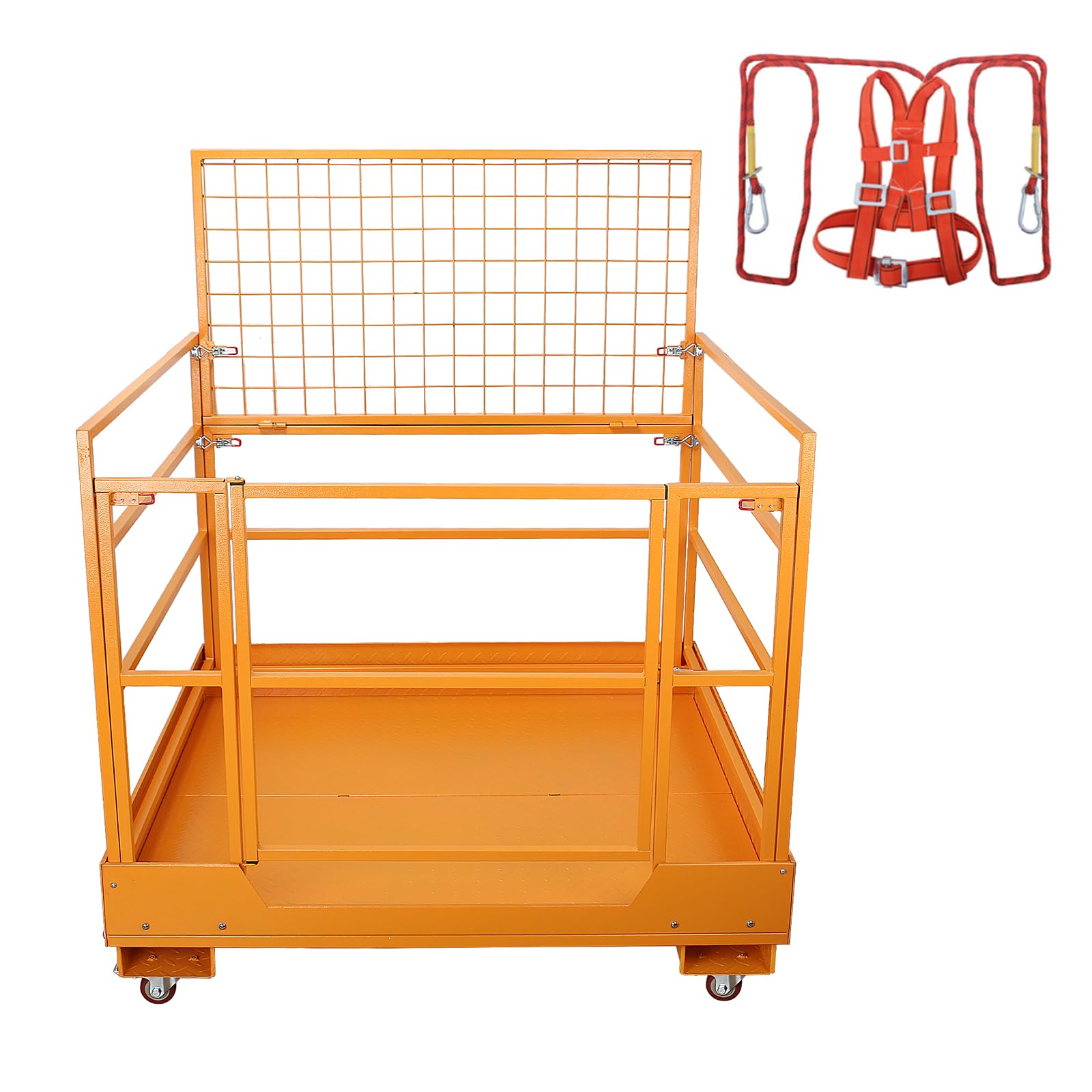 45"x43" Forklift Safety Cage with 4 Wheels Work Platform 1400LBS Capacity Forklift Aerial Platform 2 People Collapsible Lift Basket for Lifting Loader