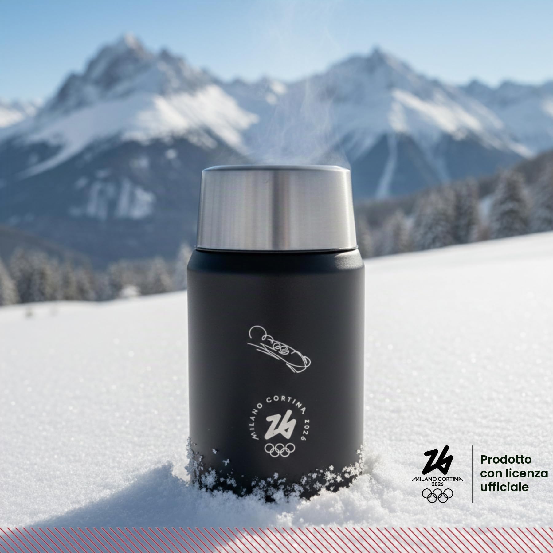 THERMOS Prodotto Ufficiale Milano Cortina 2026 alimenti, in Acciaio Inox con Cucchiaio Pieghevole, 0,71L, 14h Caldo e 24h Freddo, Granite