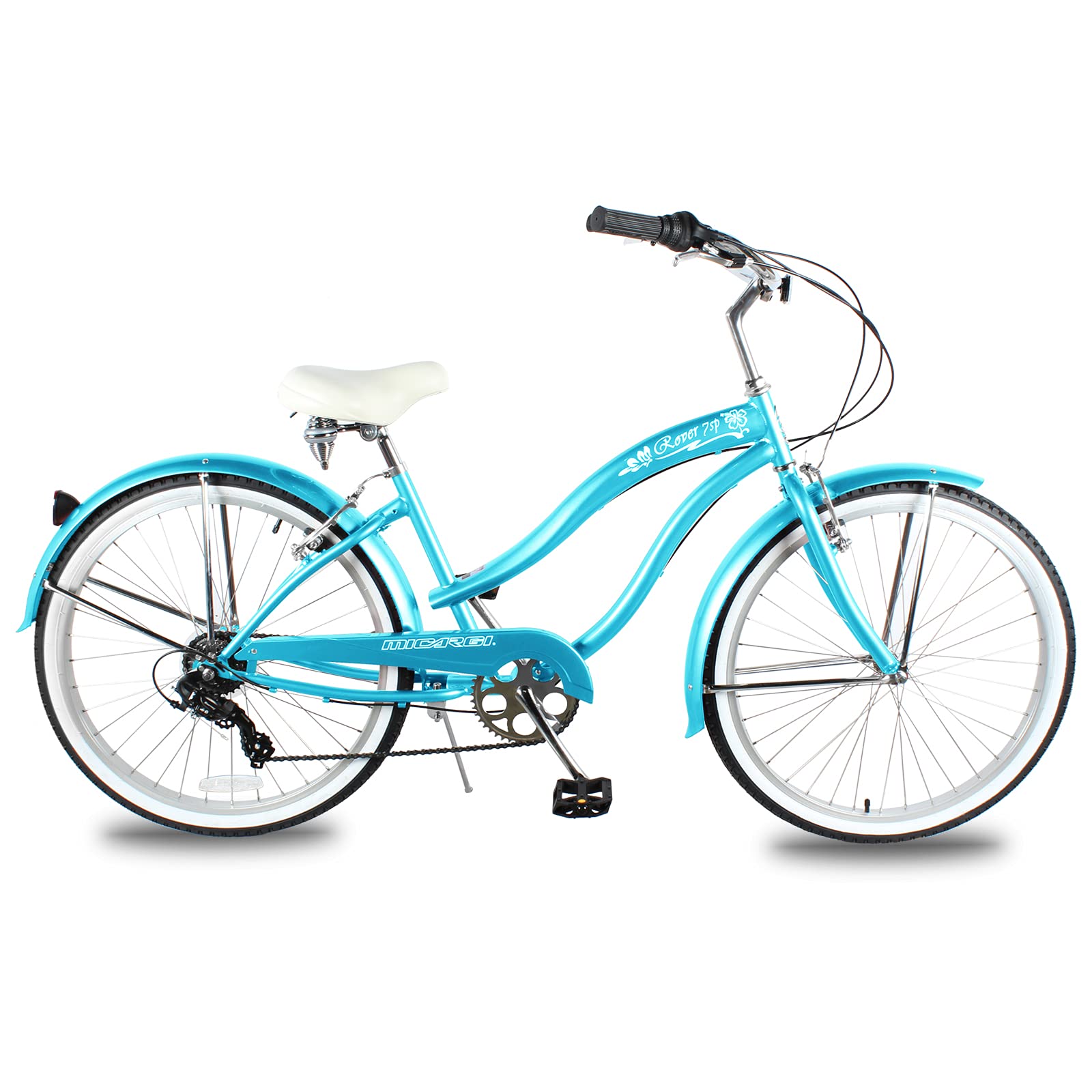 MICARGI 24/26 Inch Adult Cruiser Bicycle Hybrid Bike 1/7 Speeds Commuter Bike for Women, Men, Seniors,Step-Through or Step-Over Bike Steel Frame Multi Colors Style