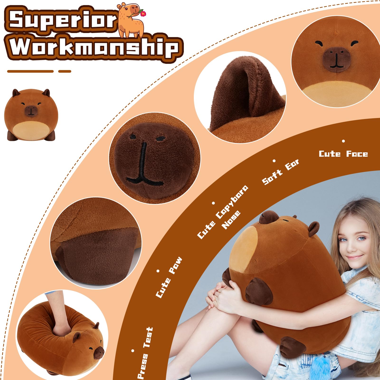 Cute Capybara Plush Stuffed Animal - 16'' Soft Toy, Pillow & Decoration Gift for Kids - Image 4