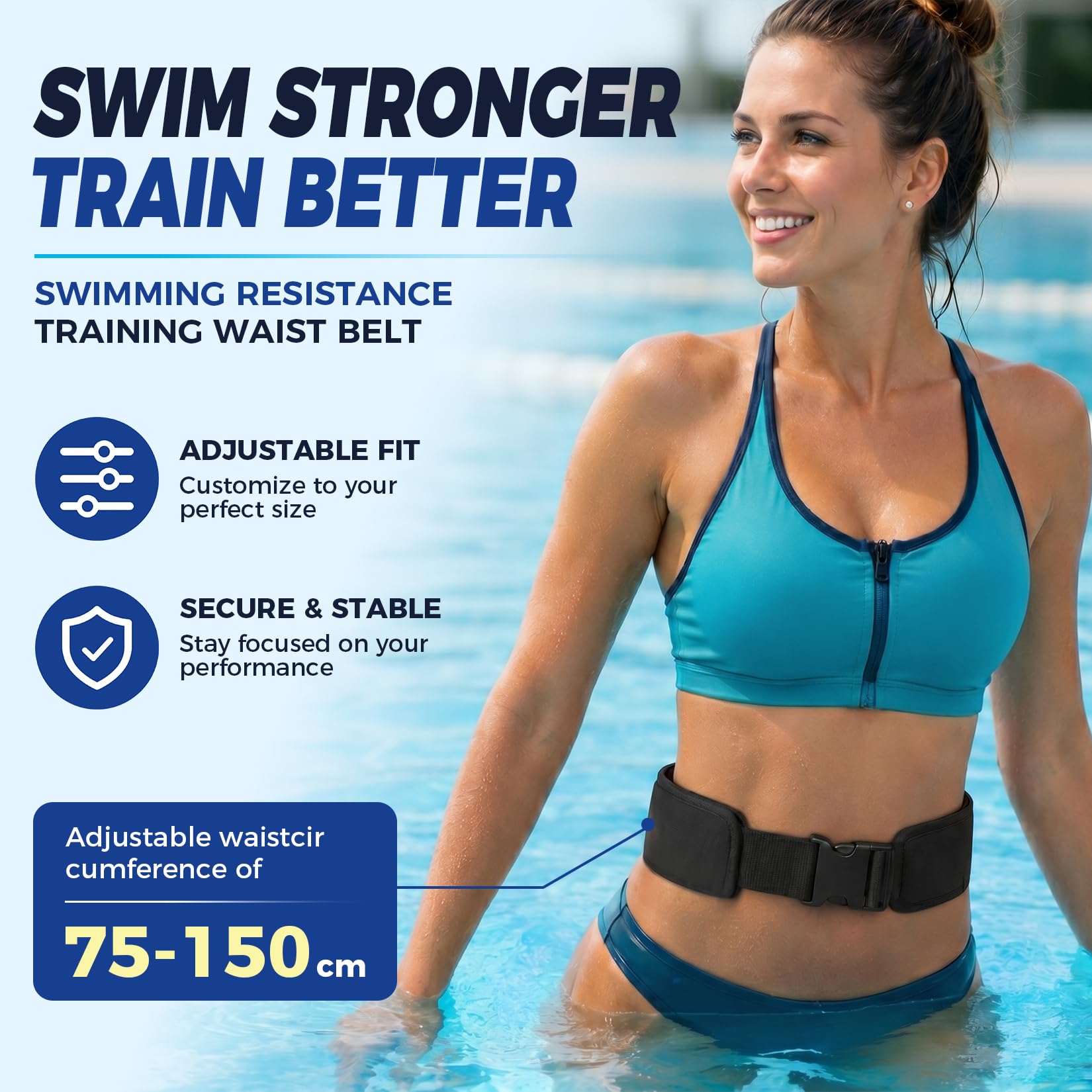 Schwimmgurt Pool Erwachsene, Schwimmtrainer Pool mit 2.5-7.5M Einnstellbare Schwimmseil für Jedes Schwimmbad Ohne Schwimmleine
