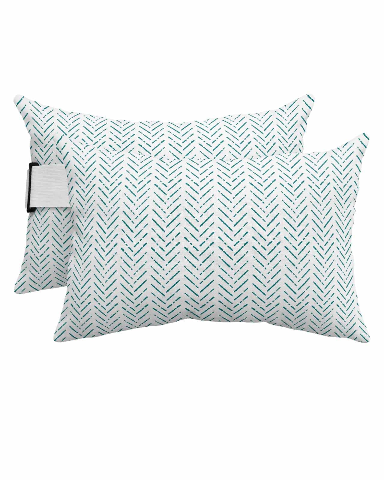 HERBED Outdoor Pillows Covers with Inserts Blue Striped Geometric Waterproof Pillow with Adjustable Strap Throw Pillows for Patio Furniture Pool Lounge Chair, 12x20 Inch, 2PCS