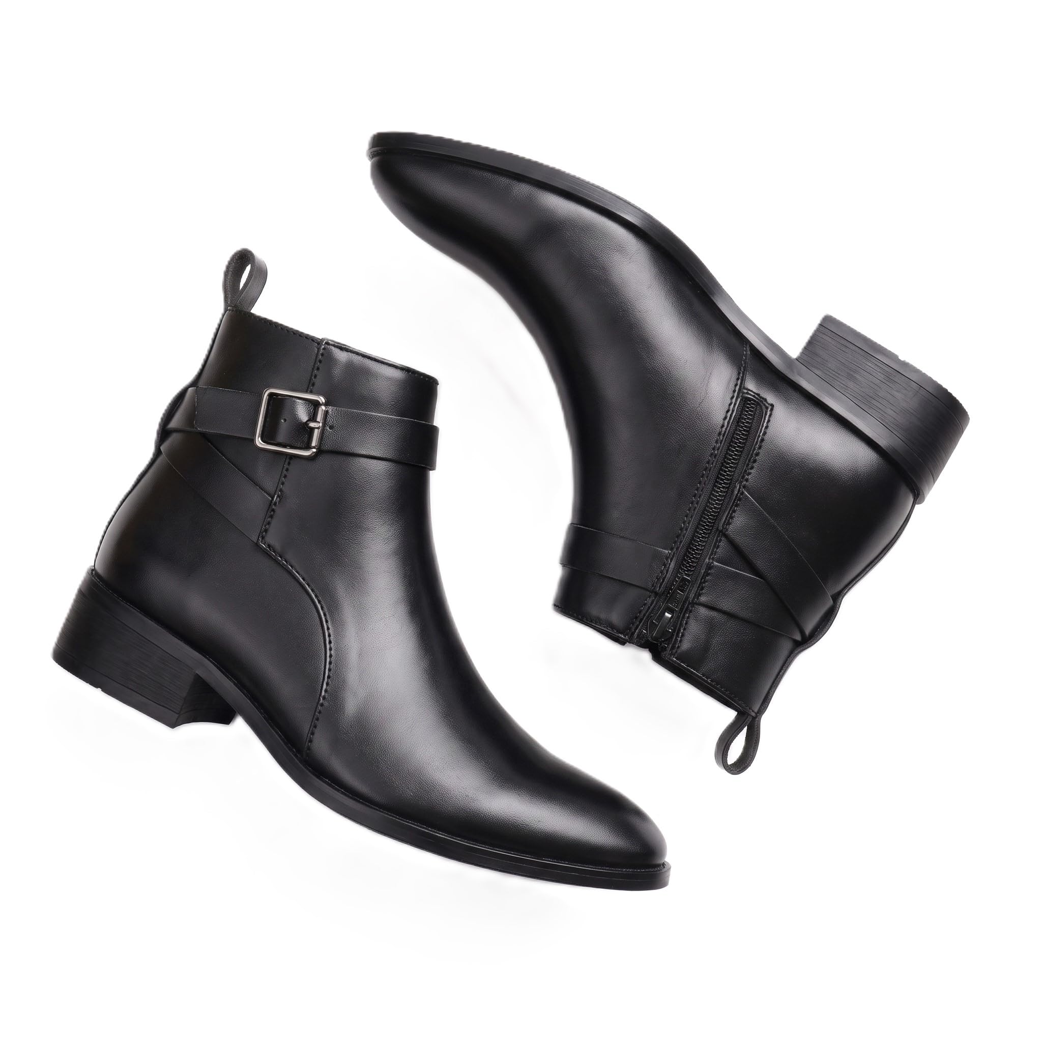 Men's Smart Casual Modern Slip On Ankle Boots | Chelsea Style Faux Leather Dress Boots With Buckle Strap & Durable PU Sole.-image-48