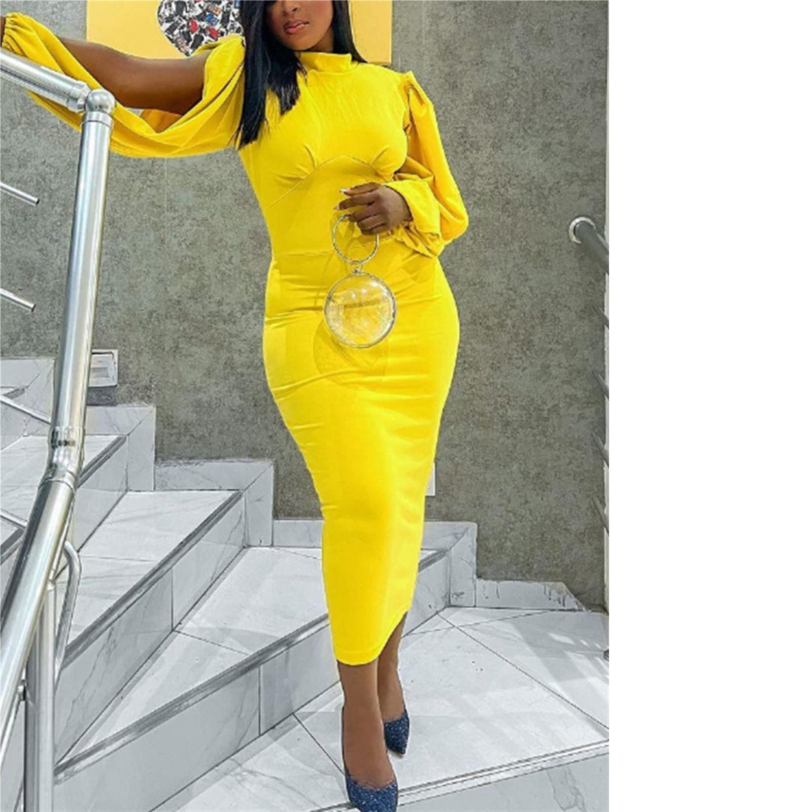 princess polly baby blue dress LEQURE brunch dress for women Women Slit Long Sleeve Elegant Dress Classy  OL Party Dress (Color : YELLOW, Size : XXL) : Buy Online at Best Price in  KSA