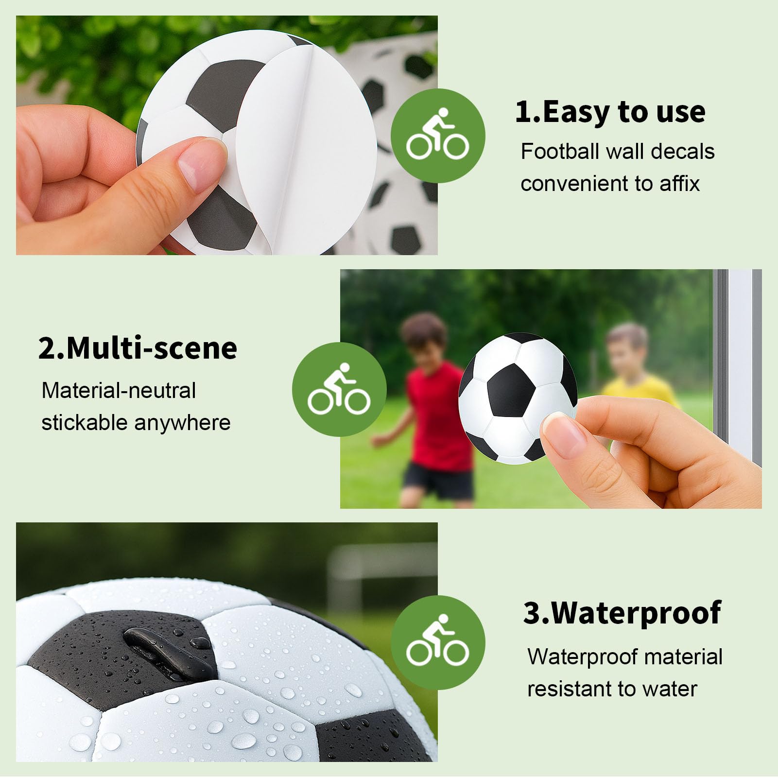 Lotnery 60 Football Wall Stickers - Repositionable Vinyl Soccer Decor for Boys Bedroom Playroom & Windows - Image 3