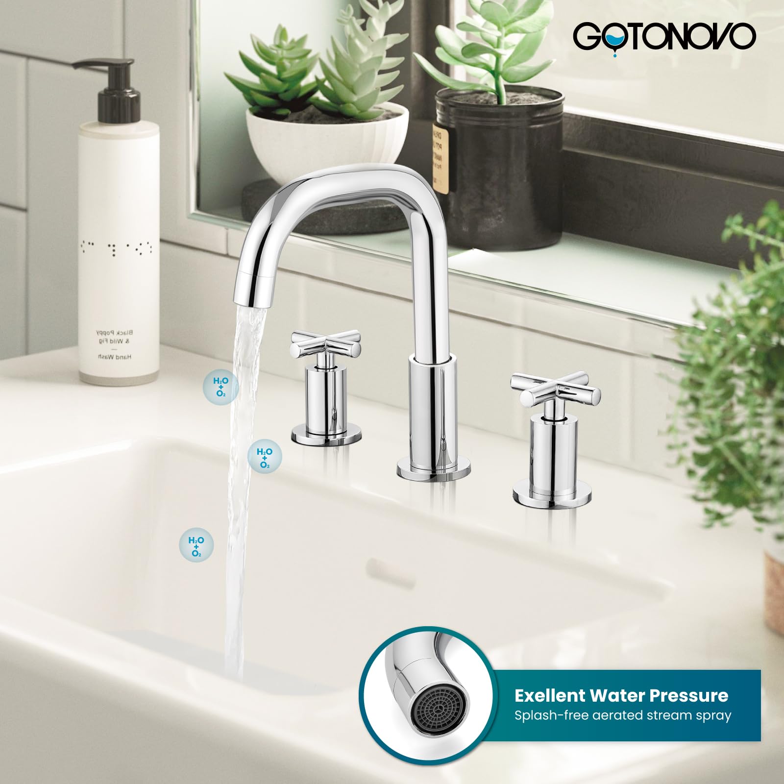 Gotonovo 3-Hole Widespread Bathroom Faucet Double Cross Handle Mixer...