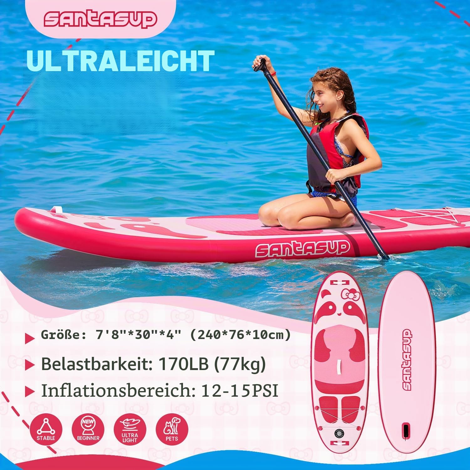 Aufblasbares Stand Up Paddle Board Surfbrett SUP Komplettes Paddleboard Zubehör Verstellbares Paddel, Pumpe, ISUP Reiserucksack, Leine, wasserdichte Tasche, Erwachsene Paddelboard