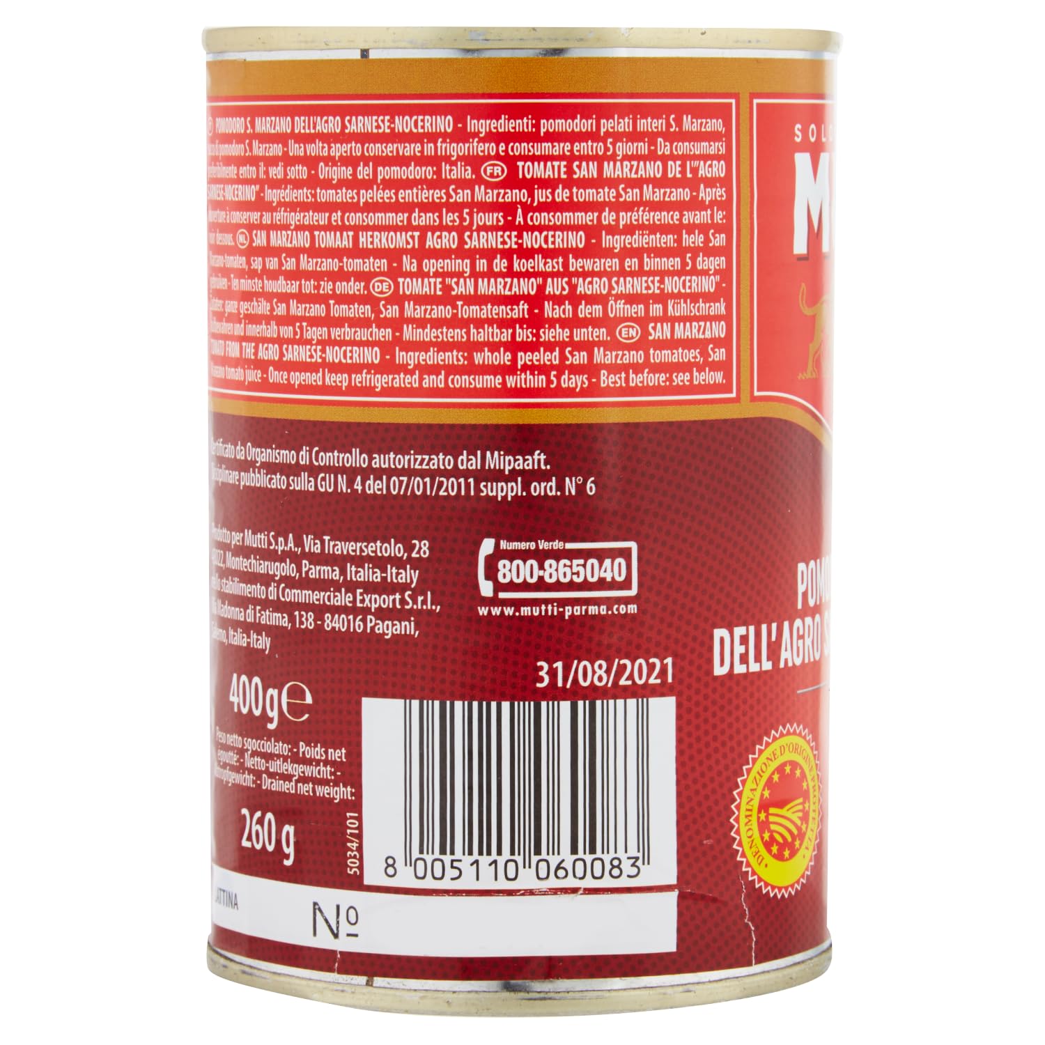 Italian Gourmet Pelati San Marzano DOP geschälte Tomaten in Dose 12 x 400g | Pomodori interi aus Italien, fruchtig und aromatisch für Sauce, Pizza, Gesamtnettogewicht 4,8 kg + Kostenlos Polpa 400g