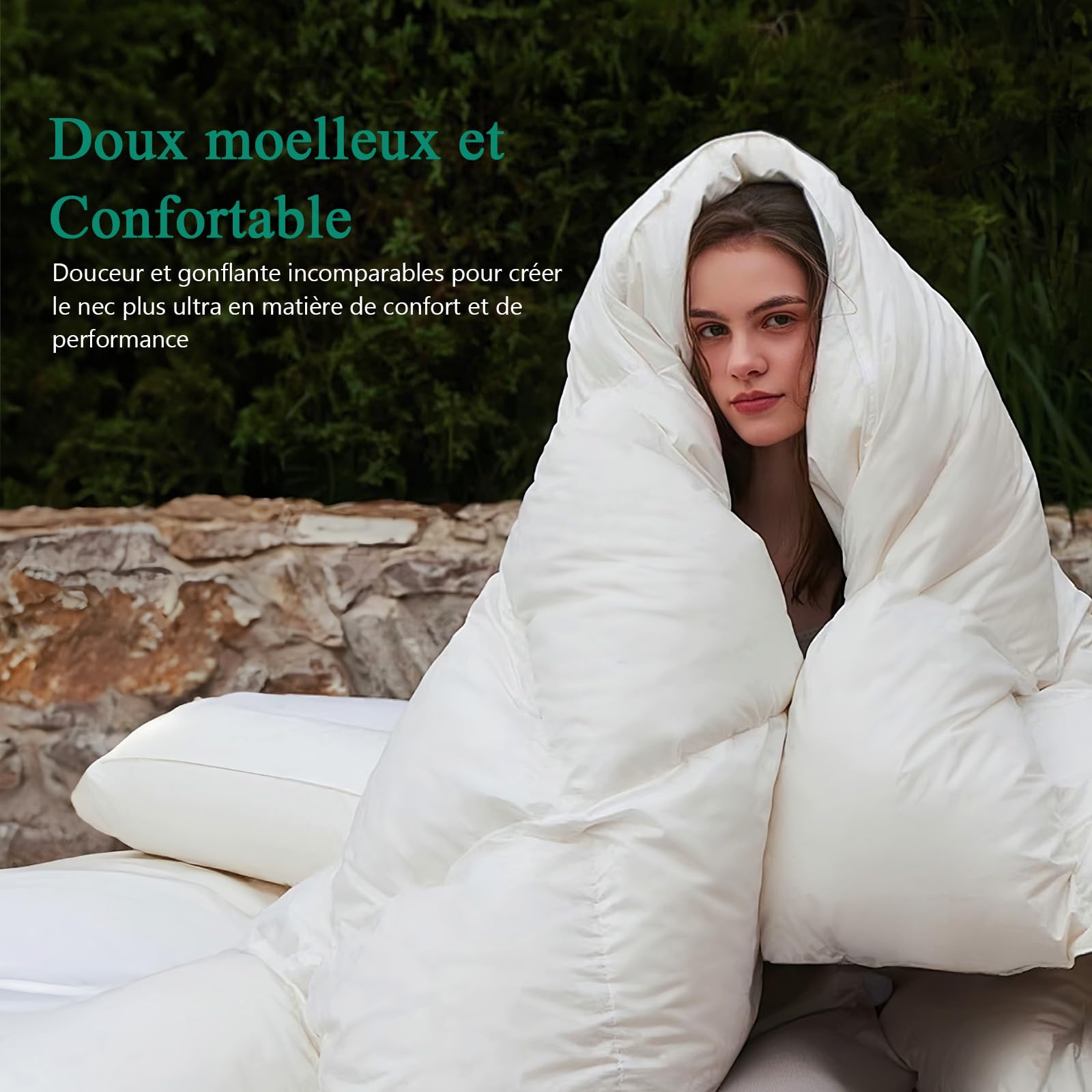 Couette 4 Saisons En Duvet D'Oie APSMILE - 220x240 Cm, 100% Coton, 8 Onglets - Pour Lit 2 Personnes