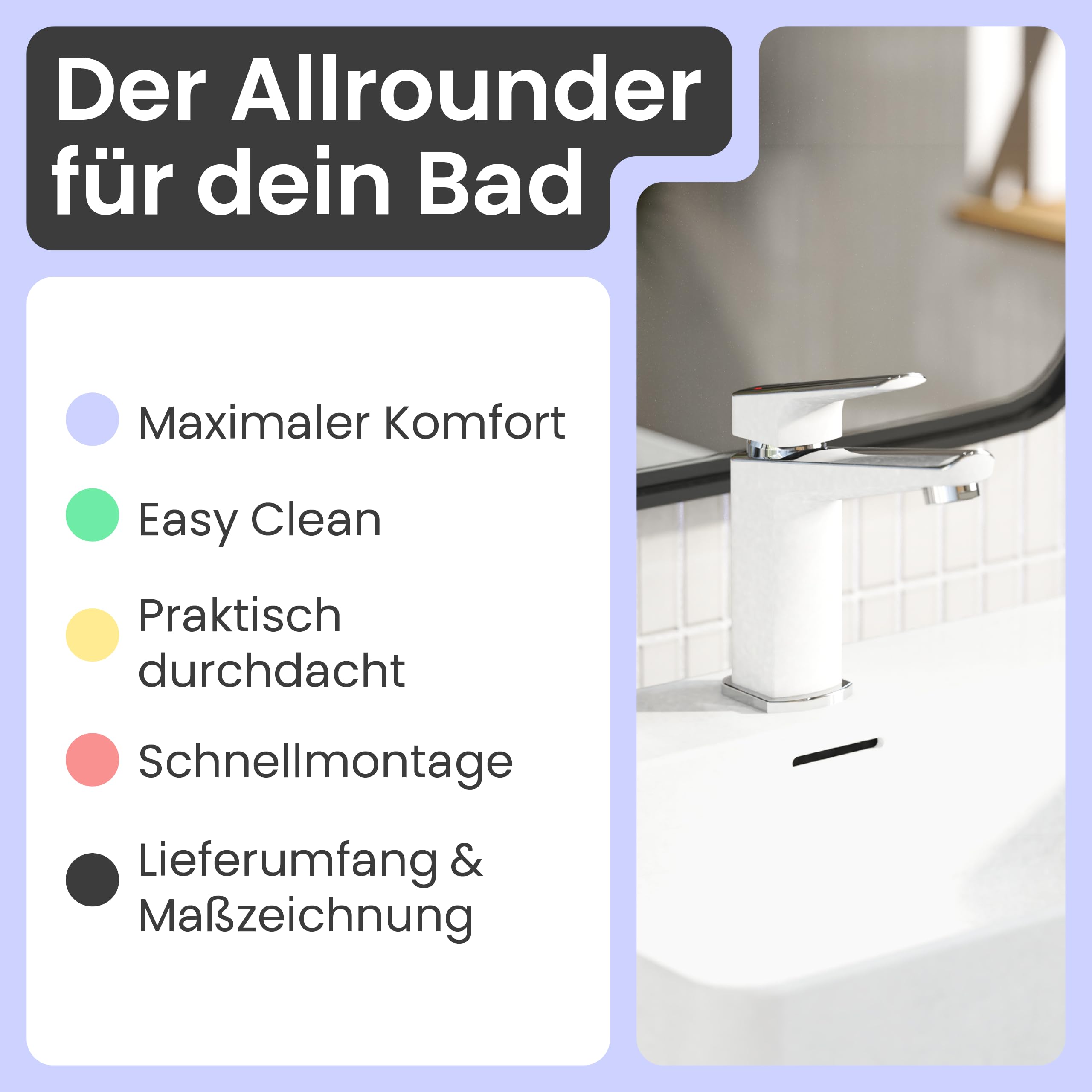 instmaier Amelie | Waschtischarmatur | Chrom Weiß | Wasserhahn für Bad | Einhebelmischer Waschbecken | Mischbatterie aus Messing