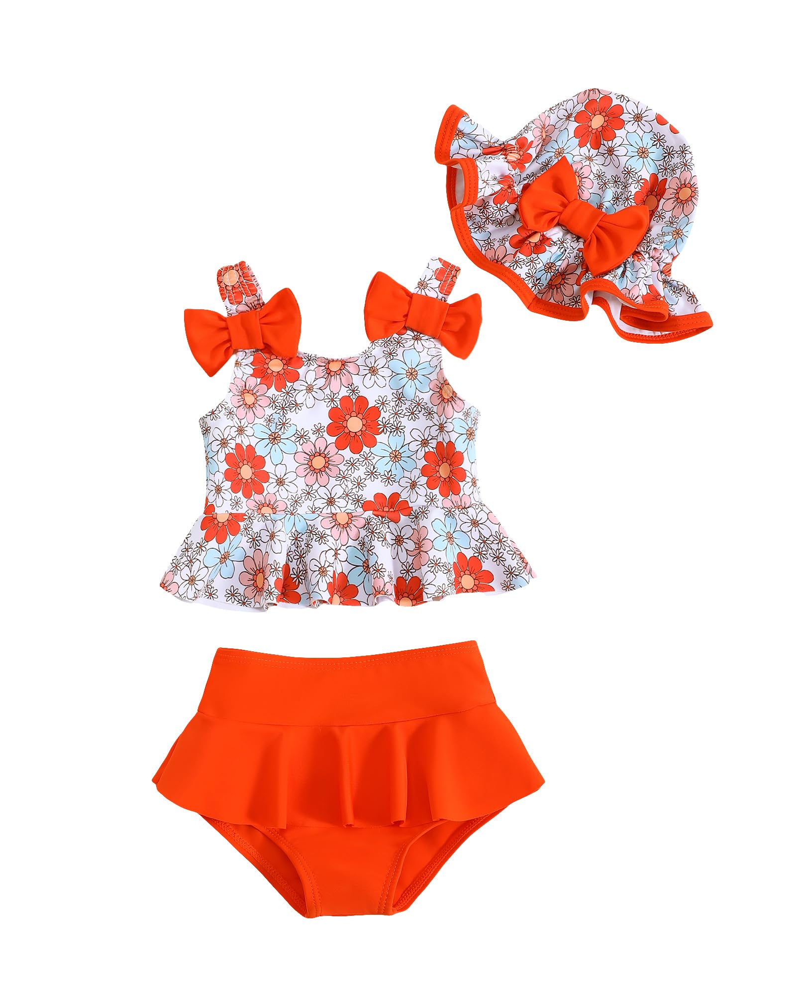 Mioglrie Baby Infant Swimsuit Girl Toddler Bathing Suit Girl Summer Beach Bikini Tankini Swimwear Hat 3-24 Months 2t-5t