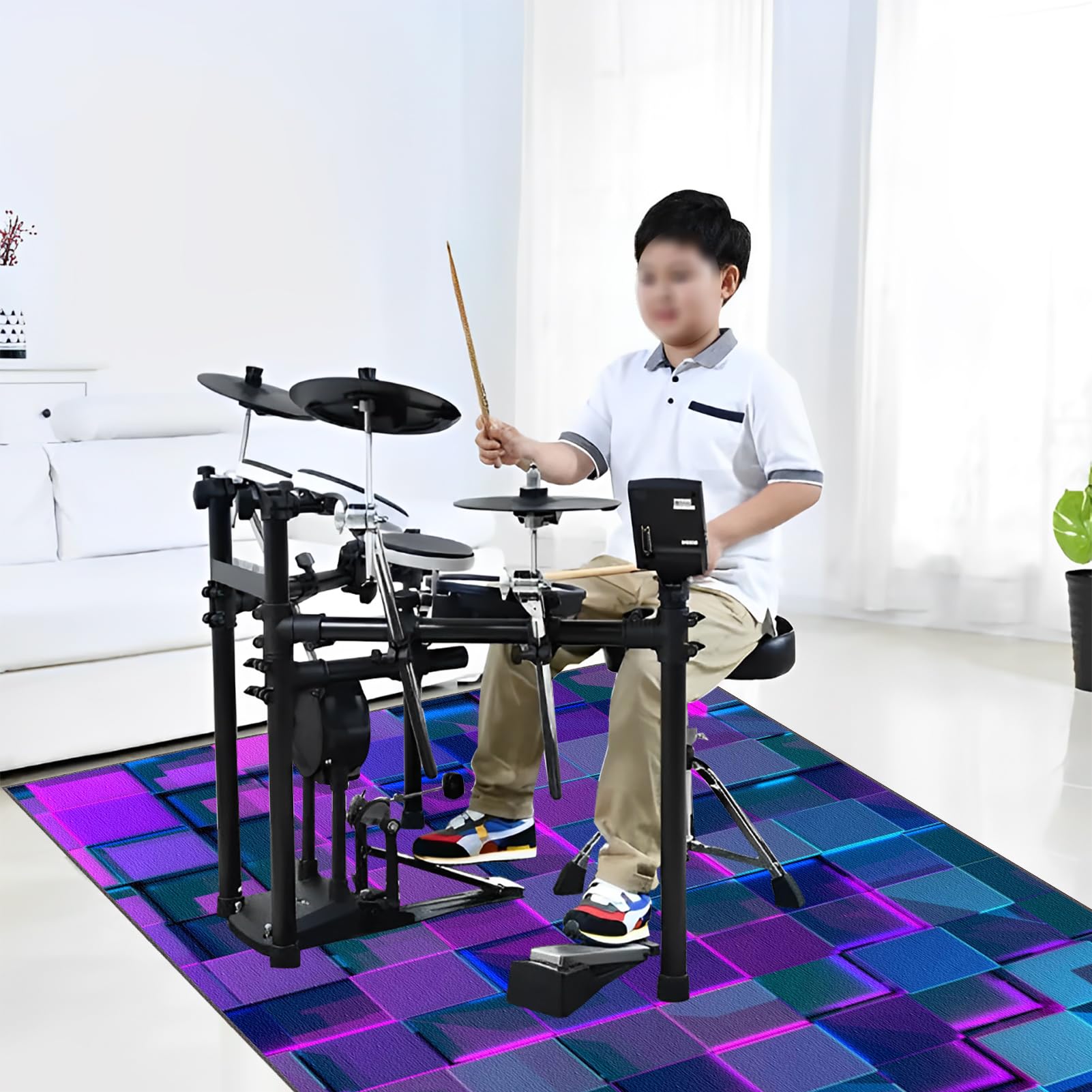 Drum Rug Trommel Teppiche Drum Teppich 140 x 120 cm rutschfeste Drum Matte für Akustik Schlagzeug Drum Kits Bass Drum Elektronisch Snare Klavier Musikinstrumente Teppich, Schallschutz Teppichmatte