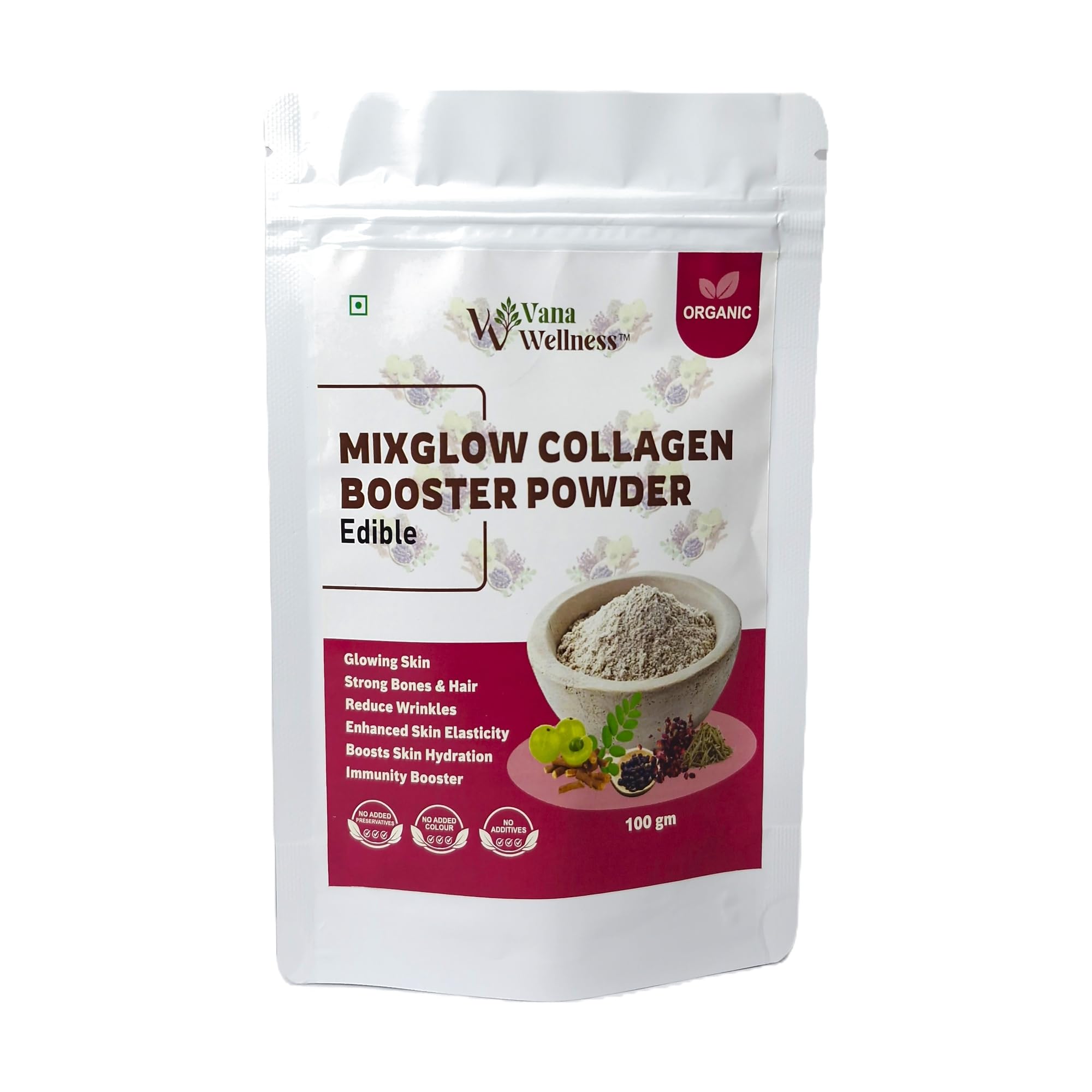 VanaWellness Pure Natural Mix Glow Collagen Booster Powder for Promotes Skin Elasticity Hair Strength & Healthy Nails (100 gm)-image-7