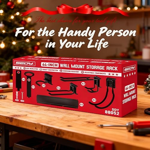 Miniatura 9 de SEDY Organizador de herramientas de almacenamiento de garaje resistente de 64 pulgadas para montaje en pared, estante de herramientas con ganchos