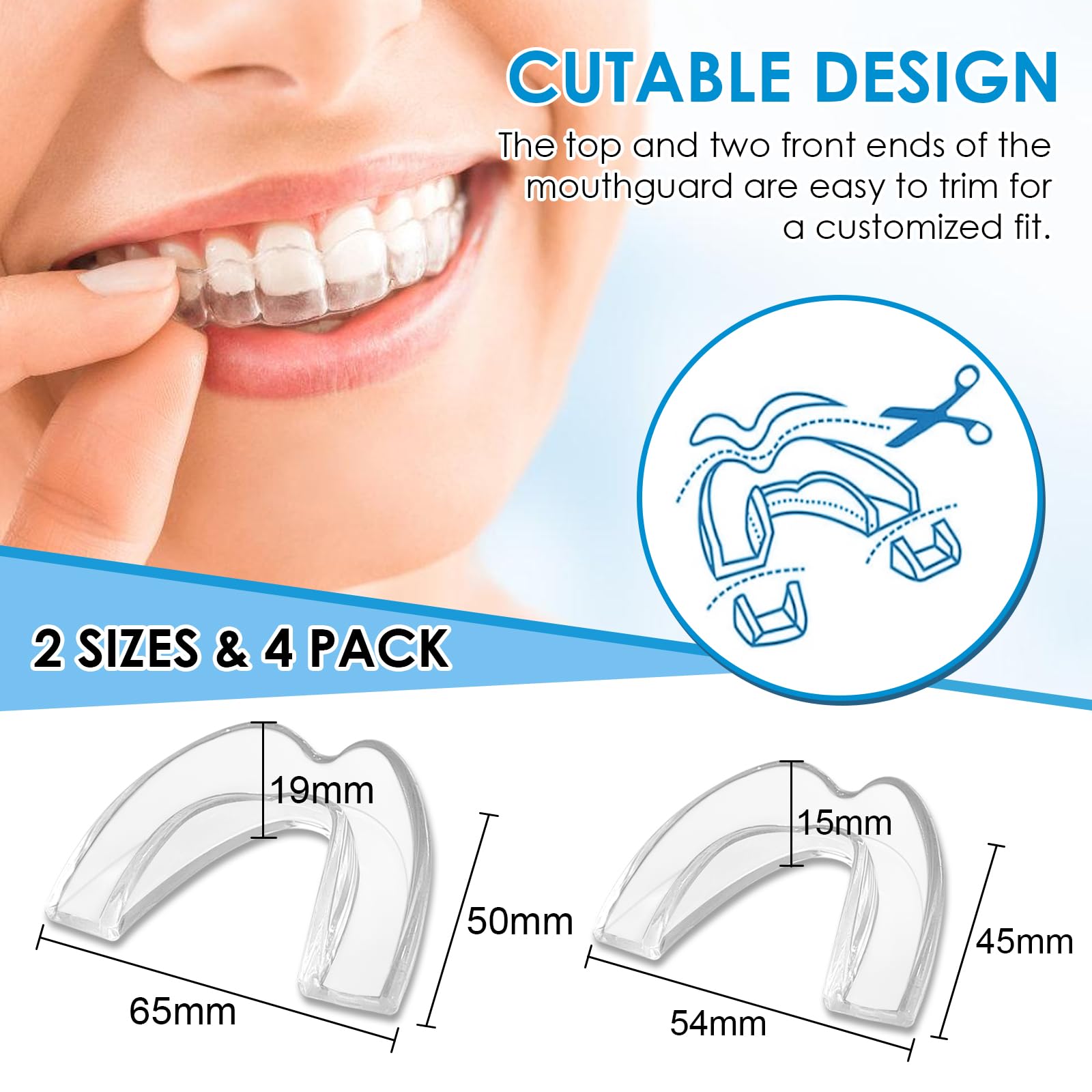 Férula Descarga Bruxismo Moldeable 4 Piezas, 2 Tamaños, Kit Protección Dental con Caja Higiene, Protector Bucal Dormir
