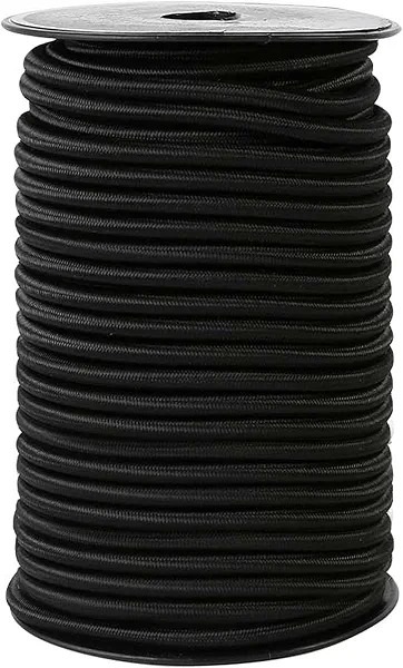 Zakous Strong and Durable Bungee Cord Roll - 1/4" x 100ft Elastic Cord, Kayak Stretch String Rope, Bungee Shock Cords for Repairing Tent Poles, DIY, Tie Downs, Black
