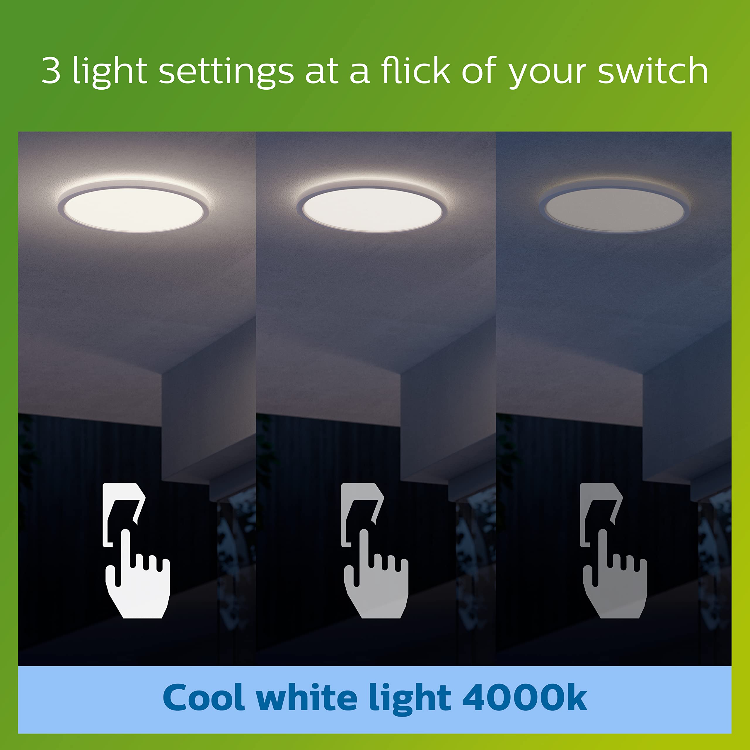Philips - Plafón Philips SuperSlim, lámpara de techo LED de exterior, color blanco, luz blanca neutra, 15W