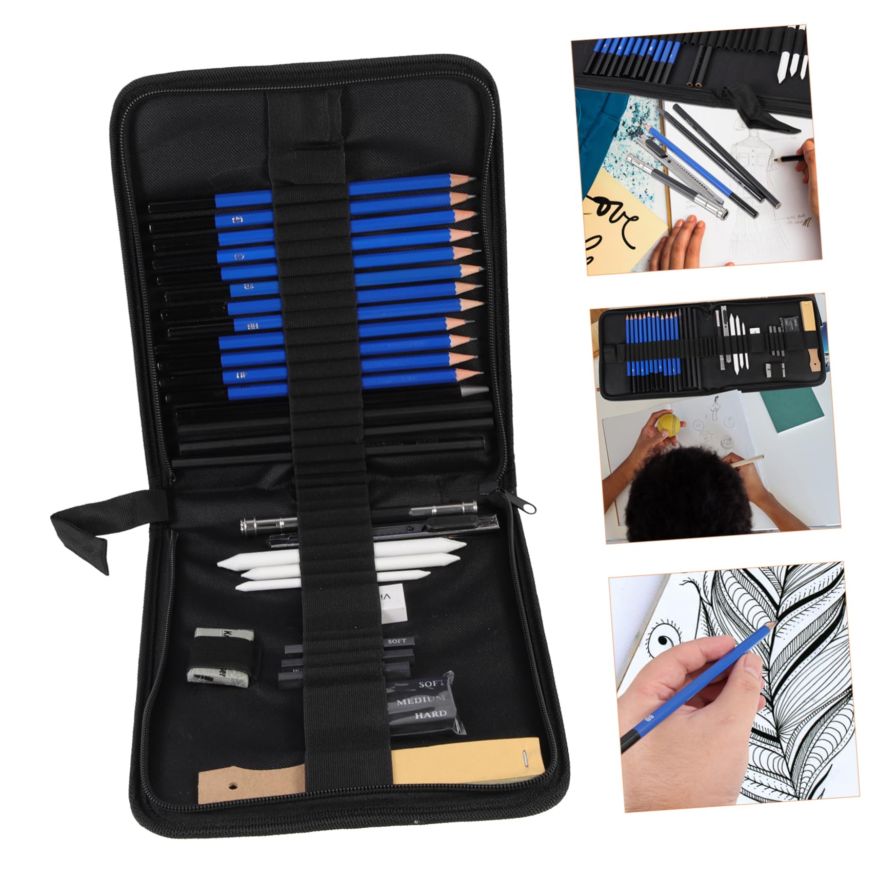 Beatifufu Sketching Supplies 33-Piece Pencil Set for Adults Pencils Comfortable Grip for Smooth Sketching