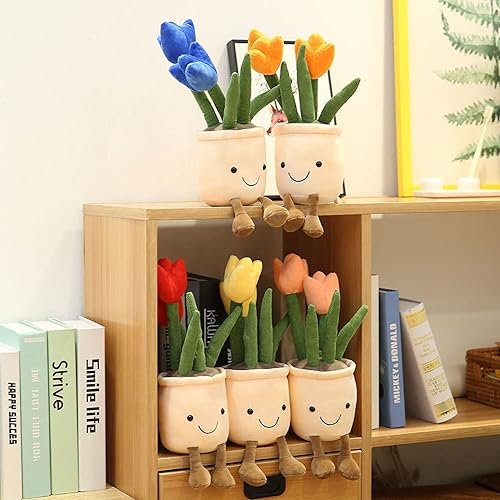 Miniatura 4 de FAVOSTA Lindo juguete de peluche de tulipán, 14.6 pulgadas, relleno de plantas en maceta, decoración de almohada de felpa suave y esponjosa, regalo