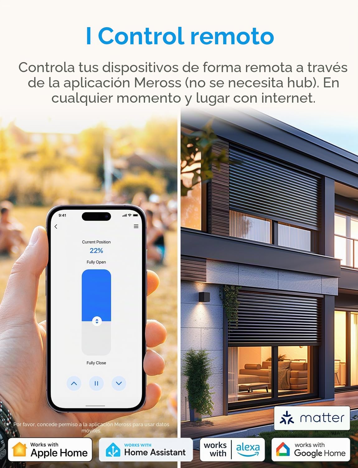 meross Matter Interruptor Persiana WiFi 80x80mm, Compatible HomeKit/Alexa/Google, Control Porcentaje/Voz/App/Programación, Control Local sin Internet, Respuesta Milisegundos (Necesita Neutro)