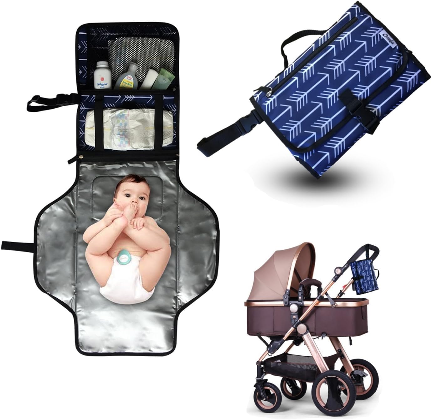 Diaper Clutch Portable Changing Pad - Stylish Diaper Change Mat, Waterproof Travel Home Changing Station, Lightweight Baby Diaper Changer Pad with Pockets Blue