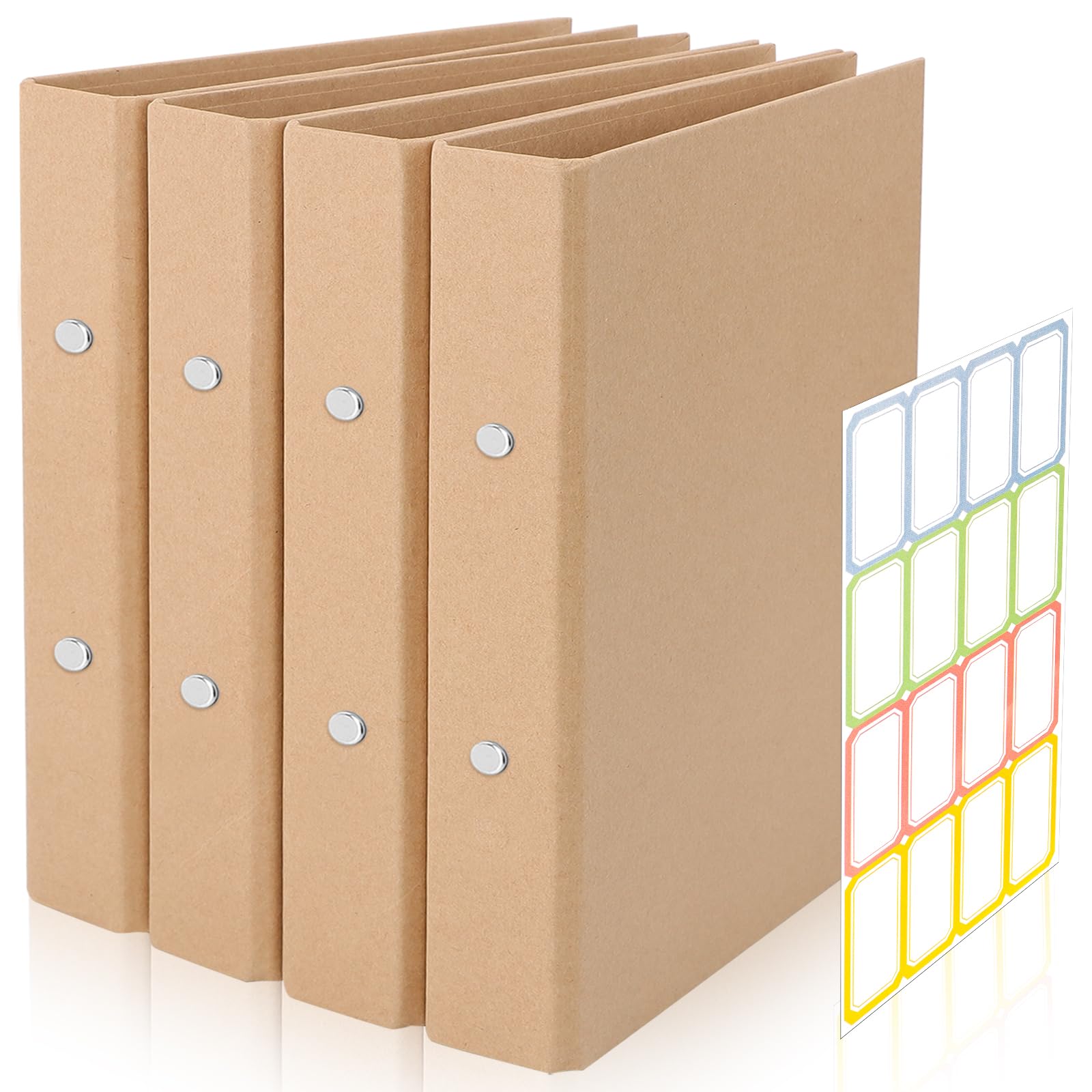 Ring Binder A4 Refillable Kraft Paper, Pack of 4 A4 Ring Binder, Ring Binder, with 2 Rings for Adding Brochure Cover Papers, Loose Sheets, 23.5 x 31.5 cm Ring Binder with 1 Sticker Labelling