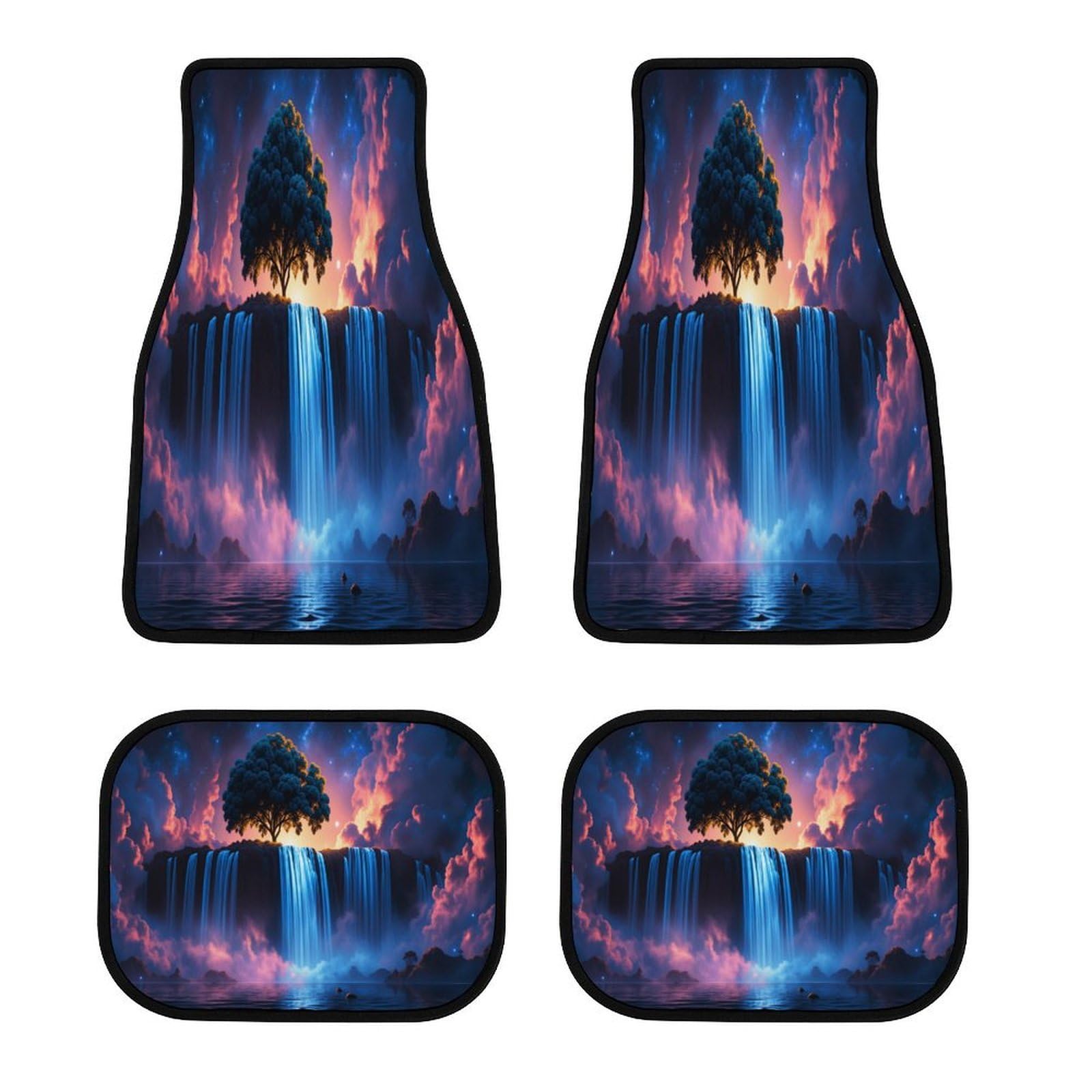 Waterfall 4PCS Car Floor Mats Full Set - Universal Fit All Weather Heavy Duty Rubber Floor Liners - Waterproof Non-Slip Interior Protection for Cars, SUVs, Trucks & Vans