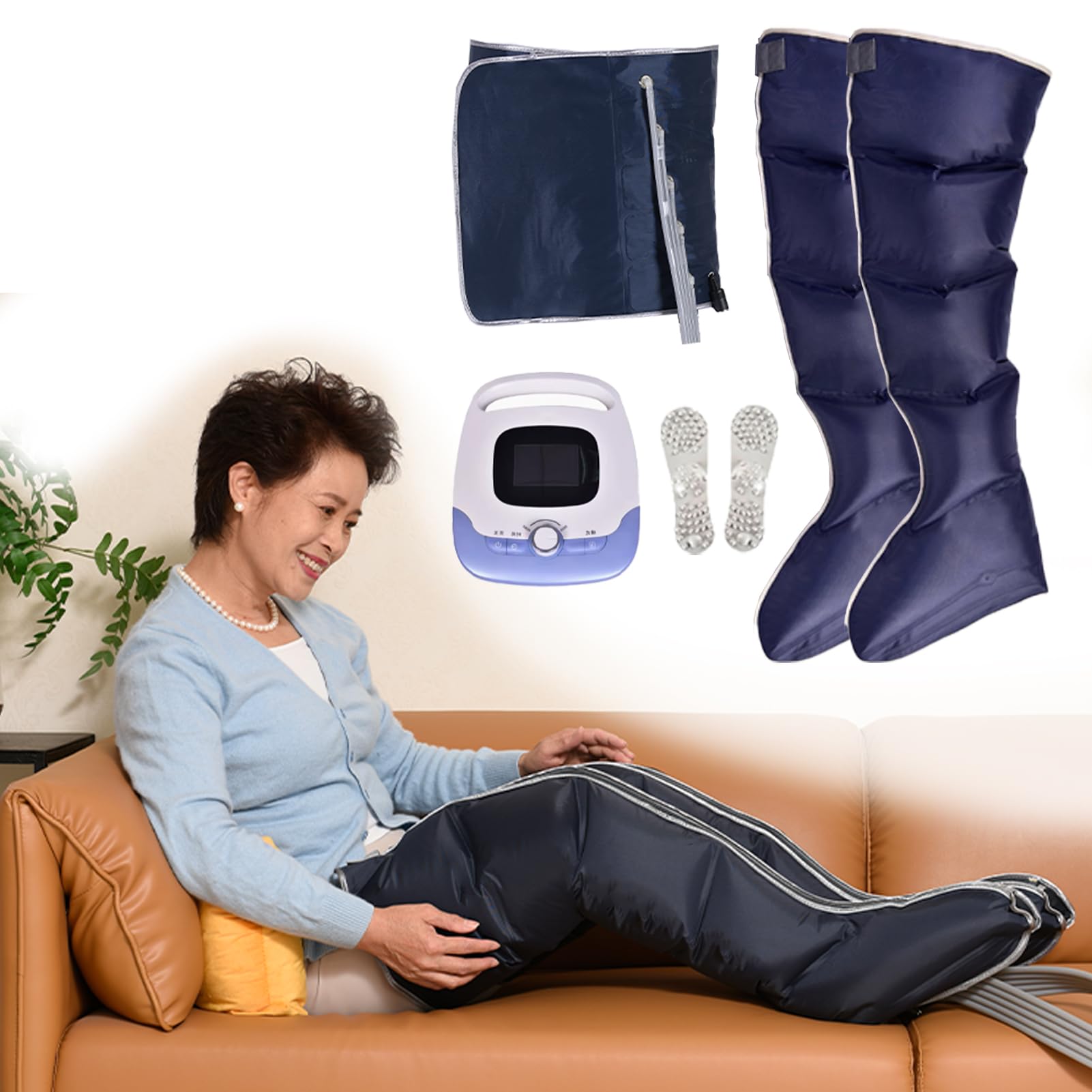 Massaggiatore per gambe con compressione dell'aria e calore, 5 modalità, 5 intensità, 2 livelli di calore, per drenaggio linfatico e trattamento lipedema