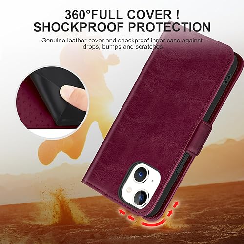 Miniatura 2 de Funda de cuero para iPhone 13 con tarjetero bloqueo RFID 360 protección completa a prueba de golpes, cierre magnético, con ranuras para tarjetas y