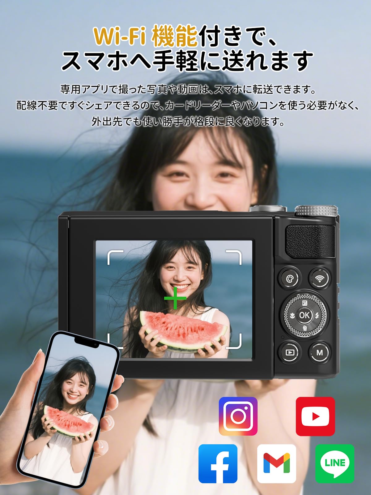 Amazon | デジカメ 【スマホWIFI転送】 5600万画素 1080P録画 デジタル