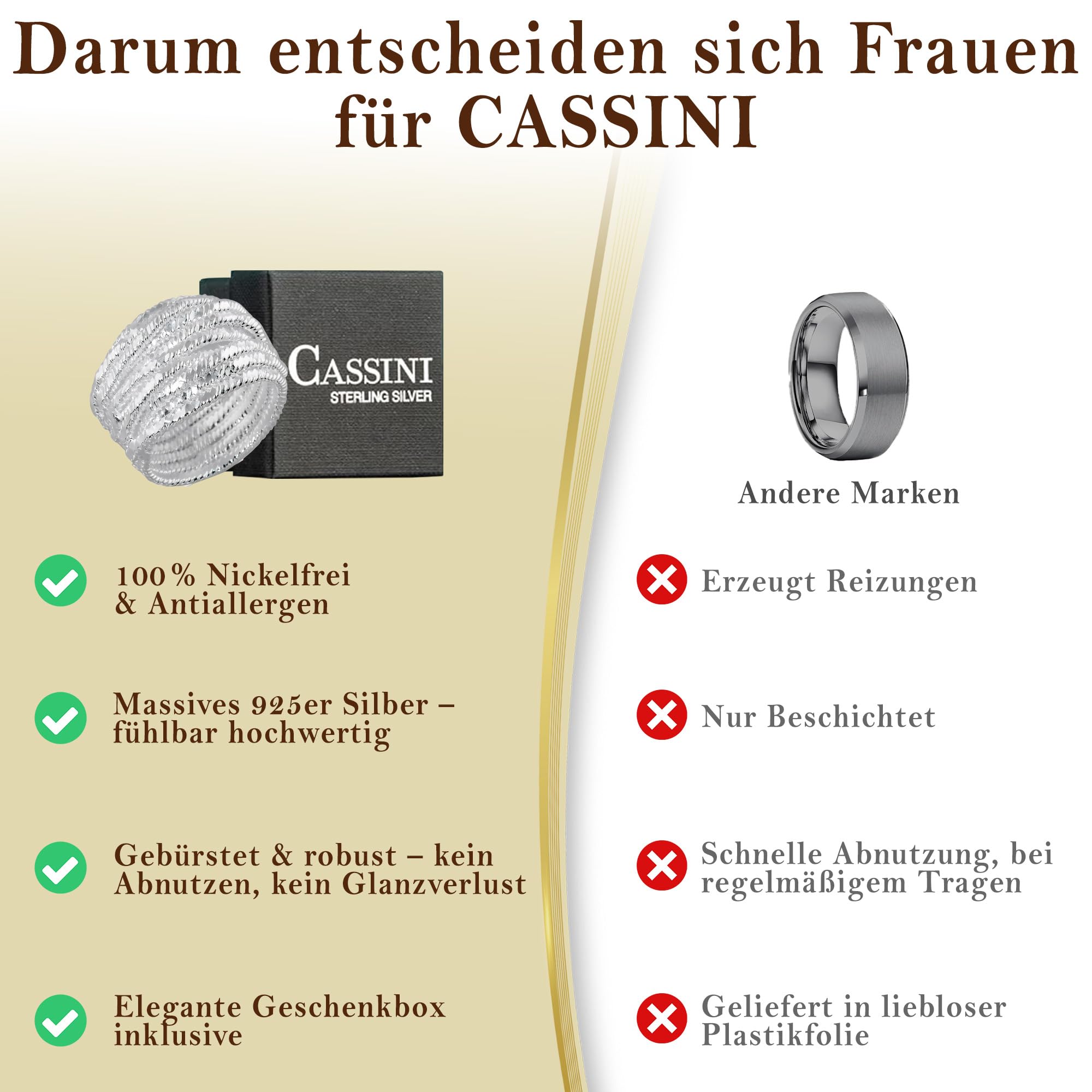 Cassini Wickelring 925 Sterling Silber – Massiver, breiter Damenring in Größe 52-64 mit auffälligem Design – Nickelfrei & antiallergisch – Hochwertiger Ring für Alltag & besondere Anlässe