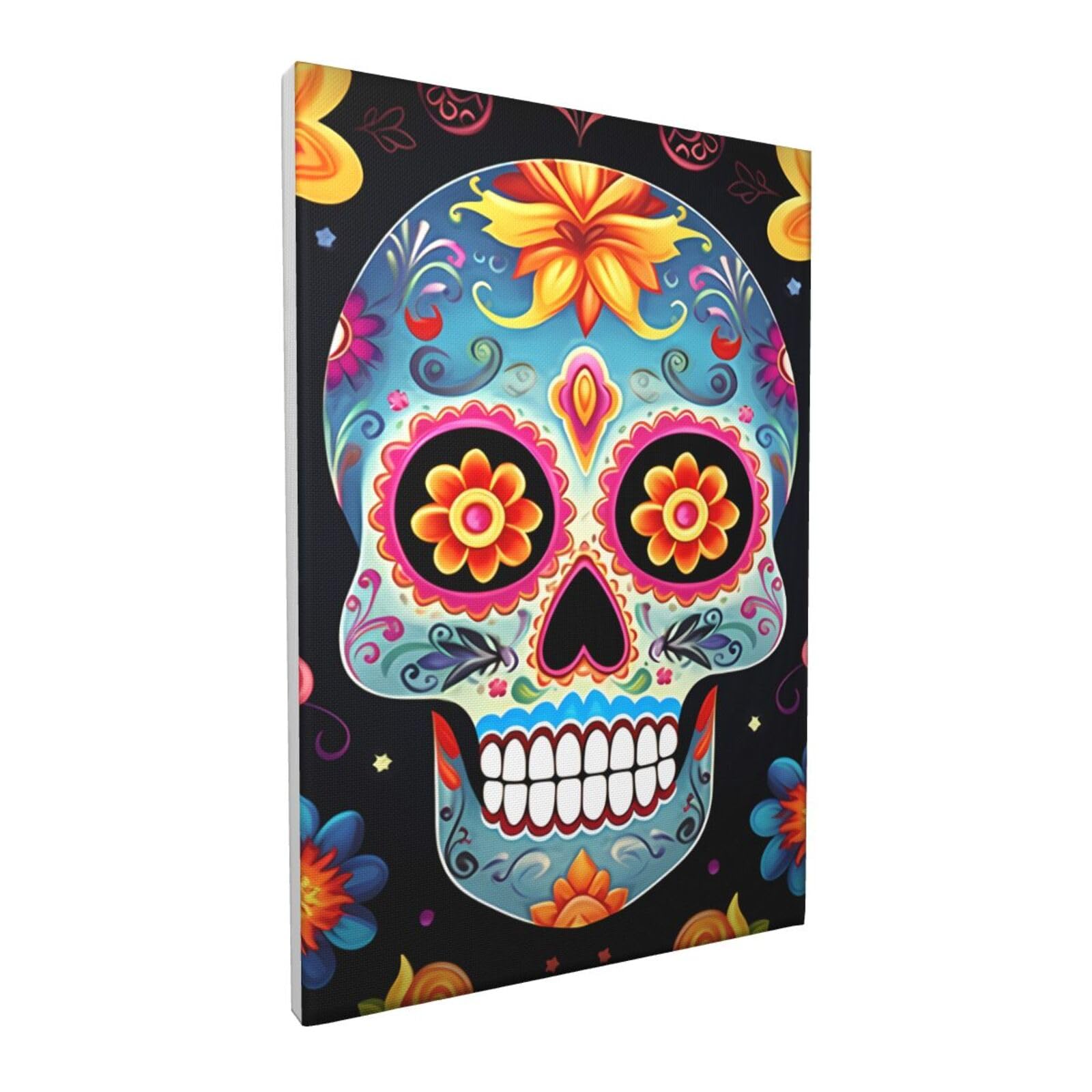 Canvas Wall Art for Living Room 12"x18" Modern Artwork Painting Pictures Hanging Canvas Prints Sugar Skulls Aesthetic Wall Art for Bedroom Bathroom Office Wall Art Print Decor