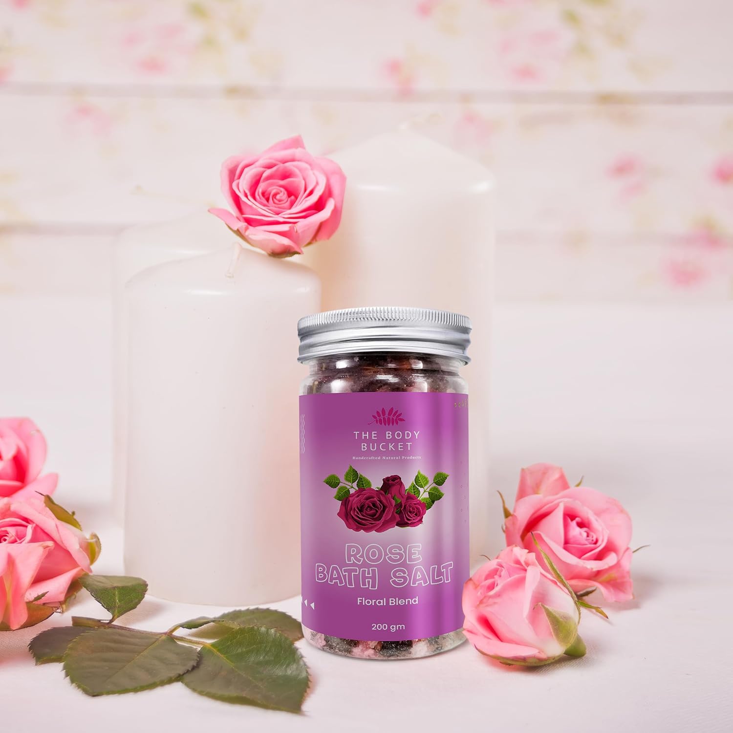 Rose Bath Salt Floral Blend of Rose, Geranium, and Ylang-Ylang Essential OilPure & Natural for a Soothing & Relaxation Bath, Foot Spa -200gms