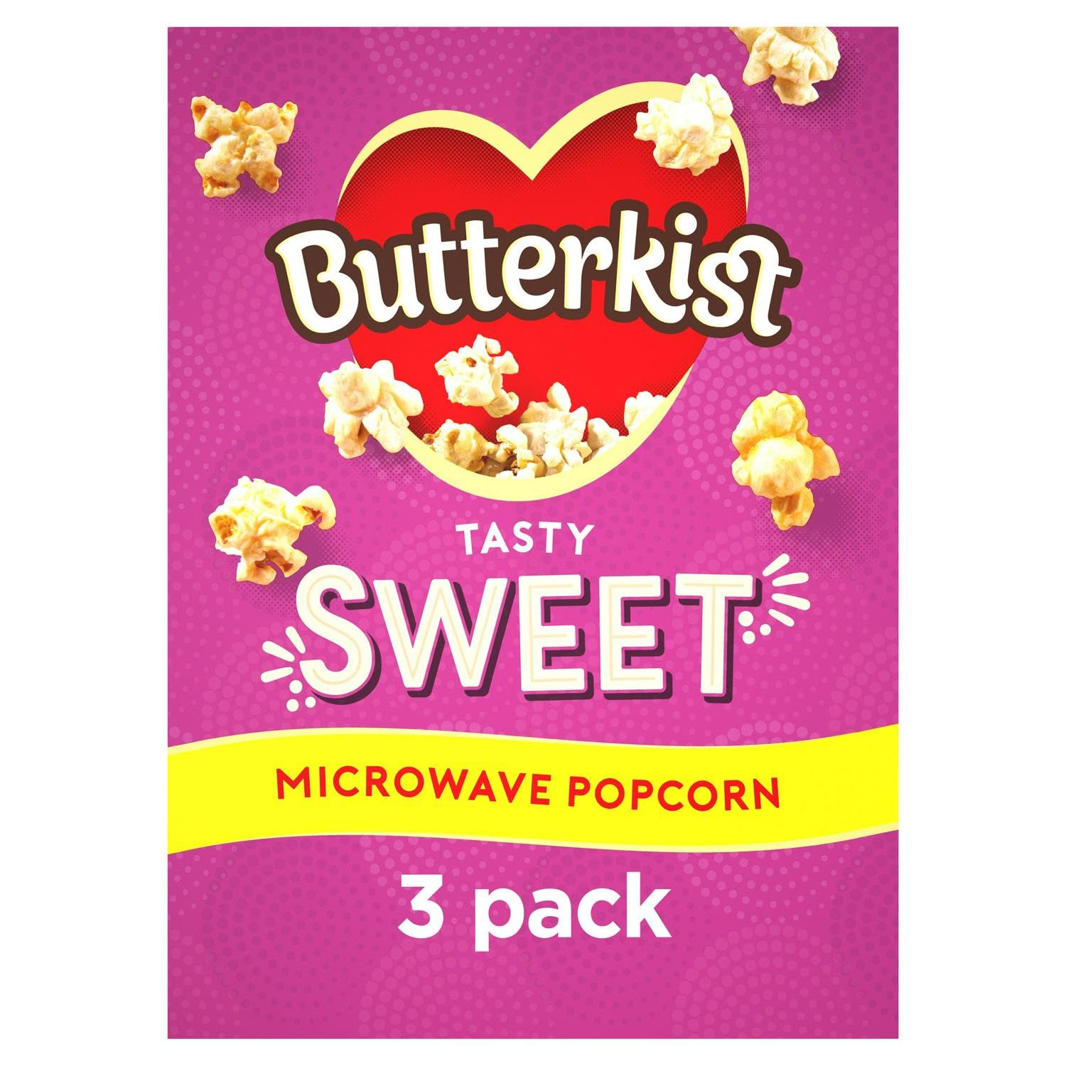 Butterkist SWEET Microwave Popcorn 3x60g Packs, Case of 10 - Gluten free, Source of Fibre, Made from Wholegrains, No Artificial Colours or Flavours, Suitable for Vegetarians