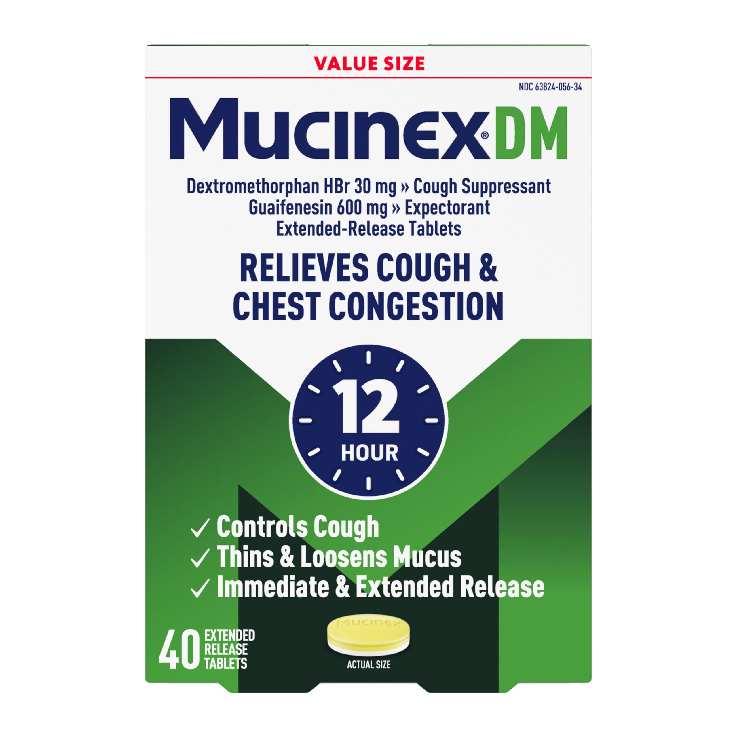 DM 12 Hr Expectorant & Cough Suppressant Tablets 40ct.