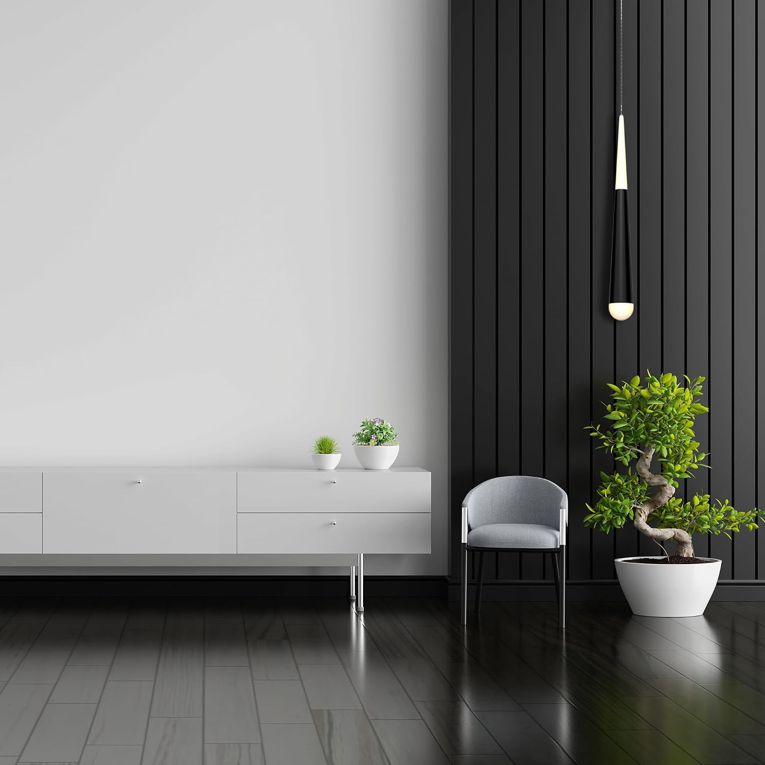 LEDMyplace 7W LED Black Pendant Light Fixtures, Modern Kitchen Island, Dimmable Lighting, 348 Lumens, 3000K Warm White, Ceiling Hanging Lamp for Dining Room, Hallway, Room Decor