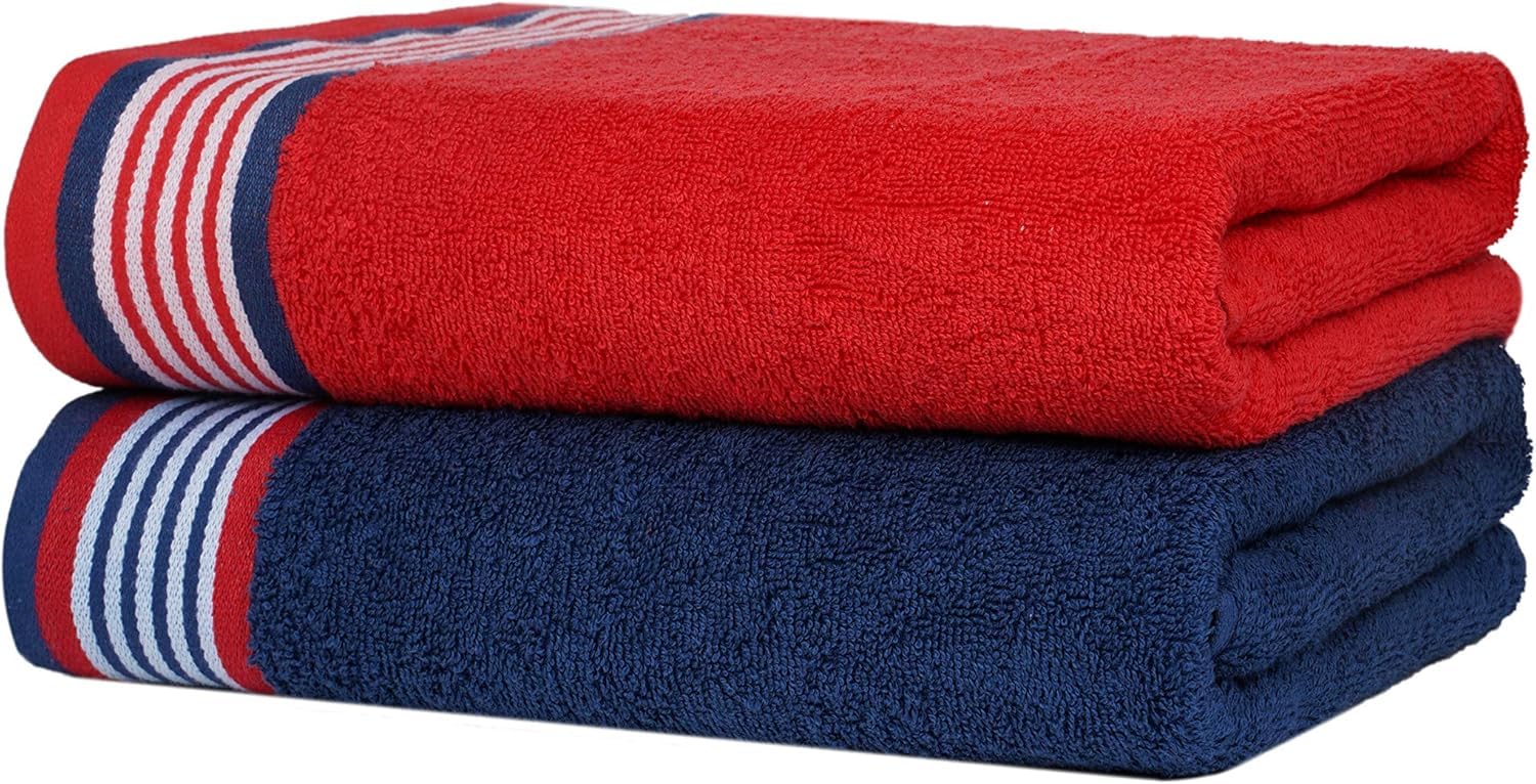 Casa Copenhagen Juego de 6 Toallas de baño 600 gsm-Azul Americano y Rojo | He & She 100% algodón egipcio puro para baño, cocina y ducha: 2 toallas baño, 2 de mano, 2 paños (set regalo mujer y hombre)