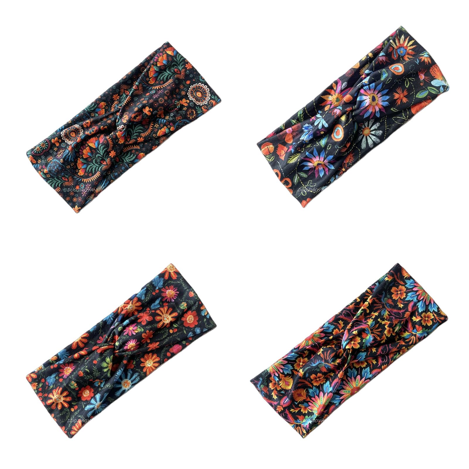 CYUCHENC wide headband 4 Pack Cross Colorful Flower Print Retro Headwear Brim Elastic Breathable Sports Women-3-four