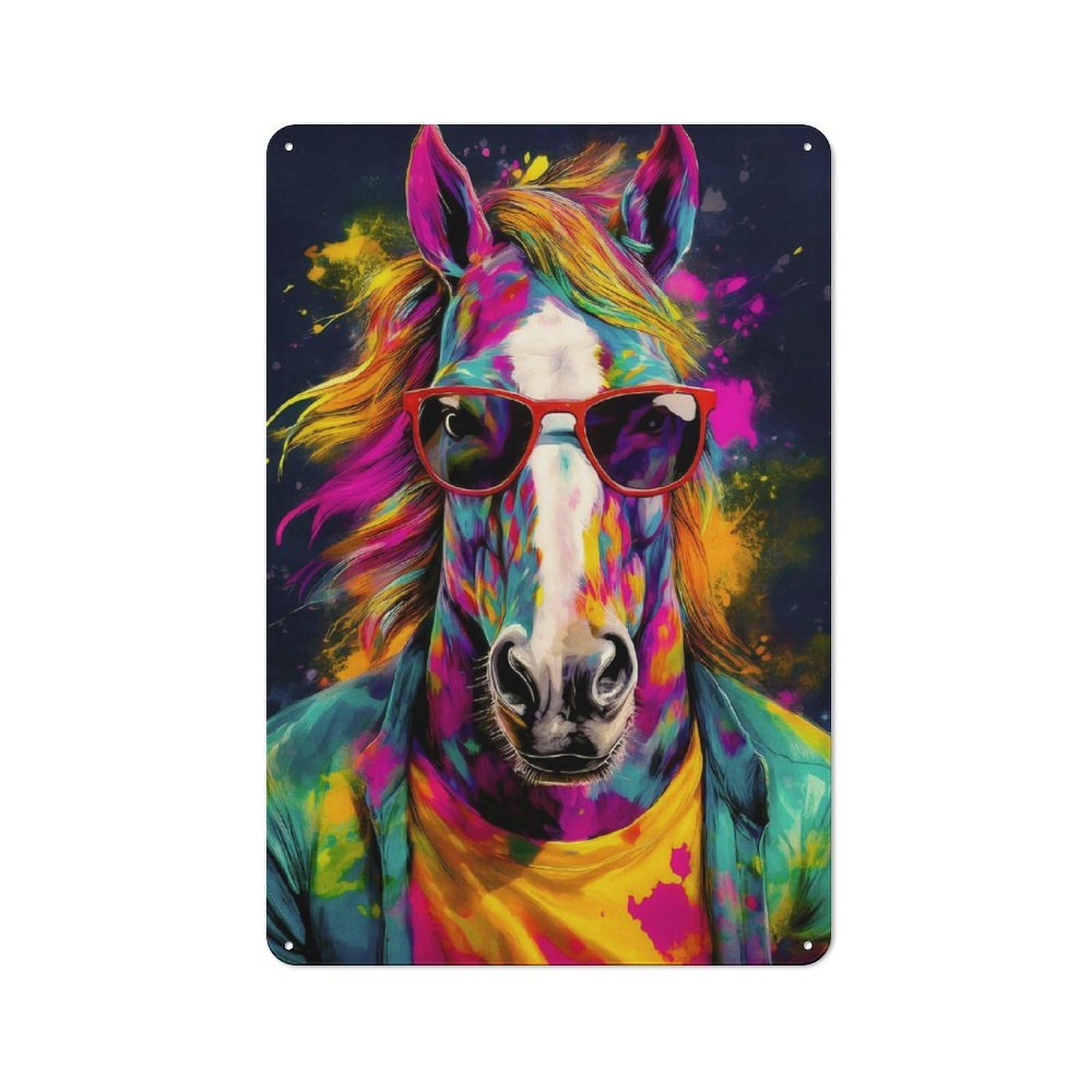 Junmoney Colorful Horse Portrait Rustic Tin Wall Plaque 30X20cm For Garage Or Workshop, For Home Interiors, Feature Walls And Decorative Displays