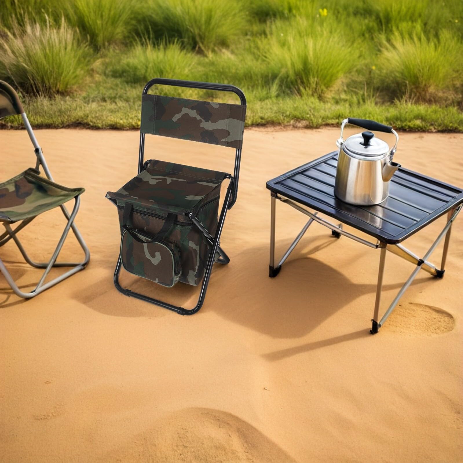ABOOFAN Sgabello Pieghevole da Campeggio con Schienale Ergonomico e Borsa Termica Integrata Sedia Portatile Compatta per Pesca Escursionismo e Outdoor Sedile Traspirante e Facile da