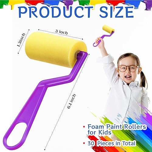 Miniatura 8 de Tenceur 50 Pieces 3 Inch Foam Paint Rollers Painting Sponge Roller Small Sponge Paint Roller with Plastic Handle for Young Artists Kids Early