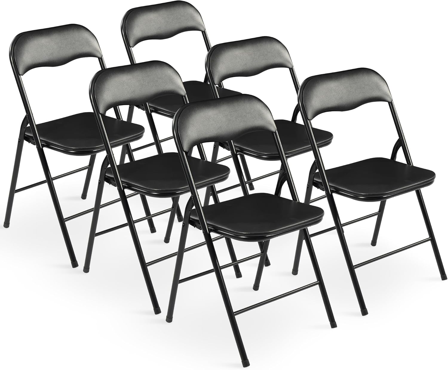 Folding Chairs 2 pack Padded Vinyl Cushion Chairs with Sturdy Metal Frame for for Home and Office, for Indoor and Outdoor Events, 300lb Capacity, Black Chair Only, 6 Pack