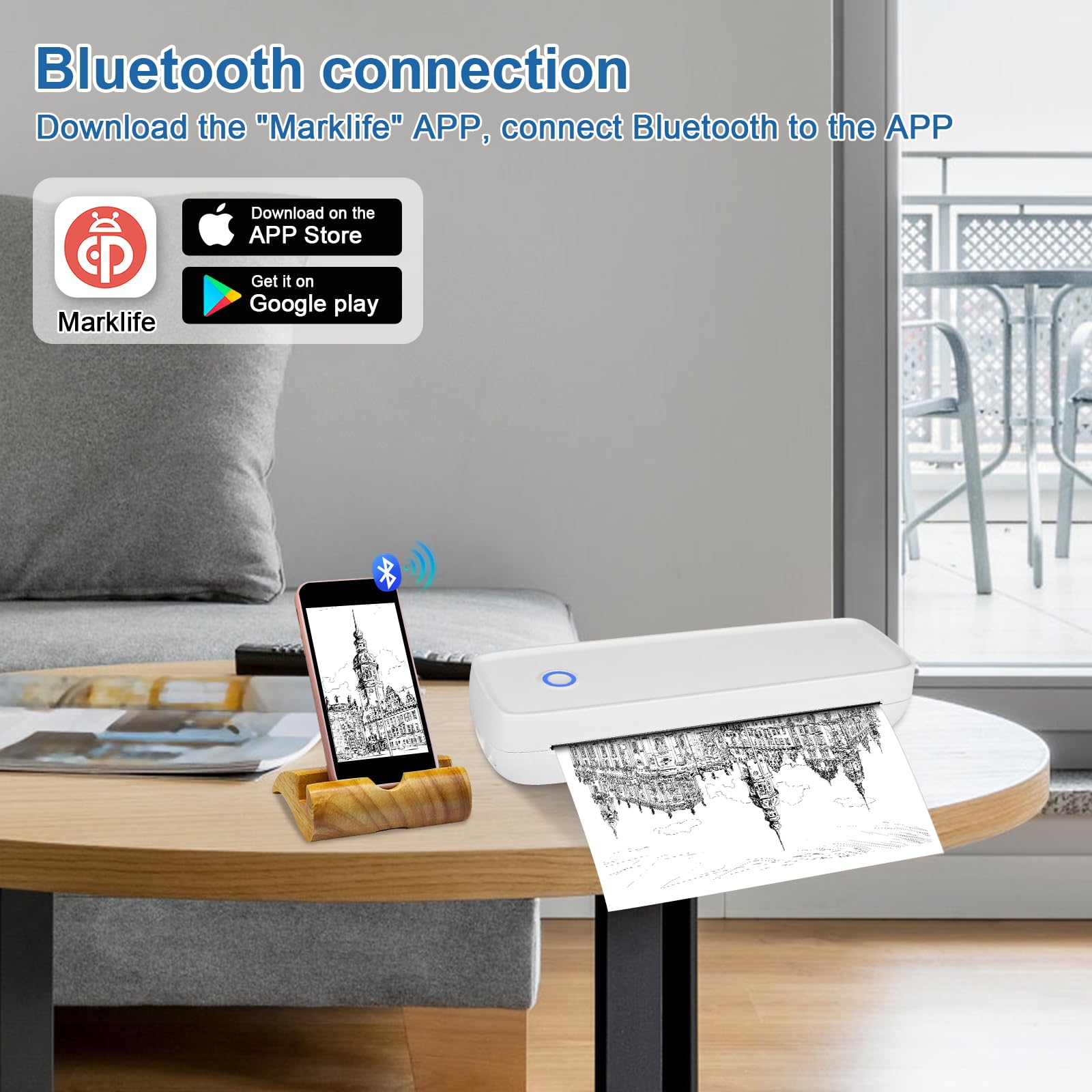 GuKKK Stampante Termica Portatile A4, Stampante Termica Piccola con Bluetooth, Stampante Mobile Wireless Supporta Carta Termica A4 210 x 297 mm, Compatible with Android iOS, per Ufficio, Studio (A)