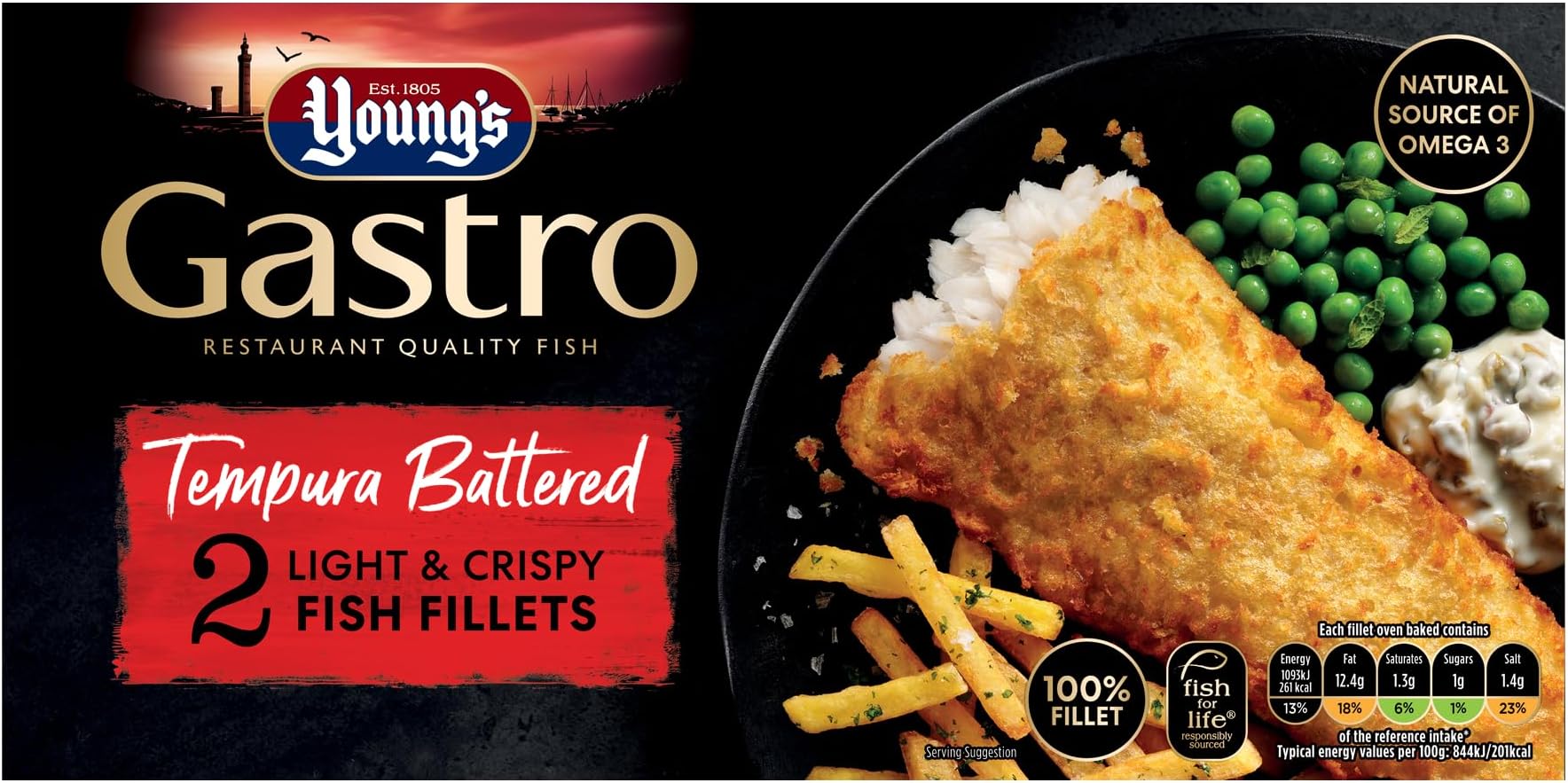 Young's Gastro Tempura Battered Light and Crispy Fish Fillets, 270g (Frozen)