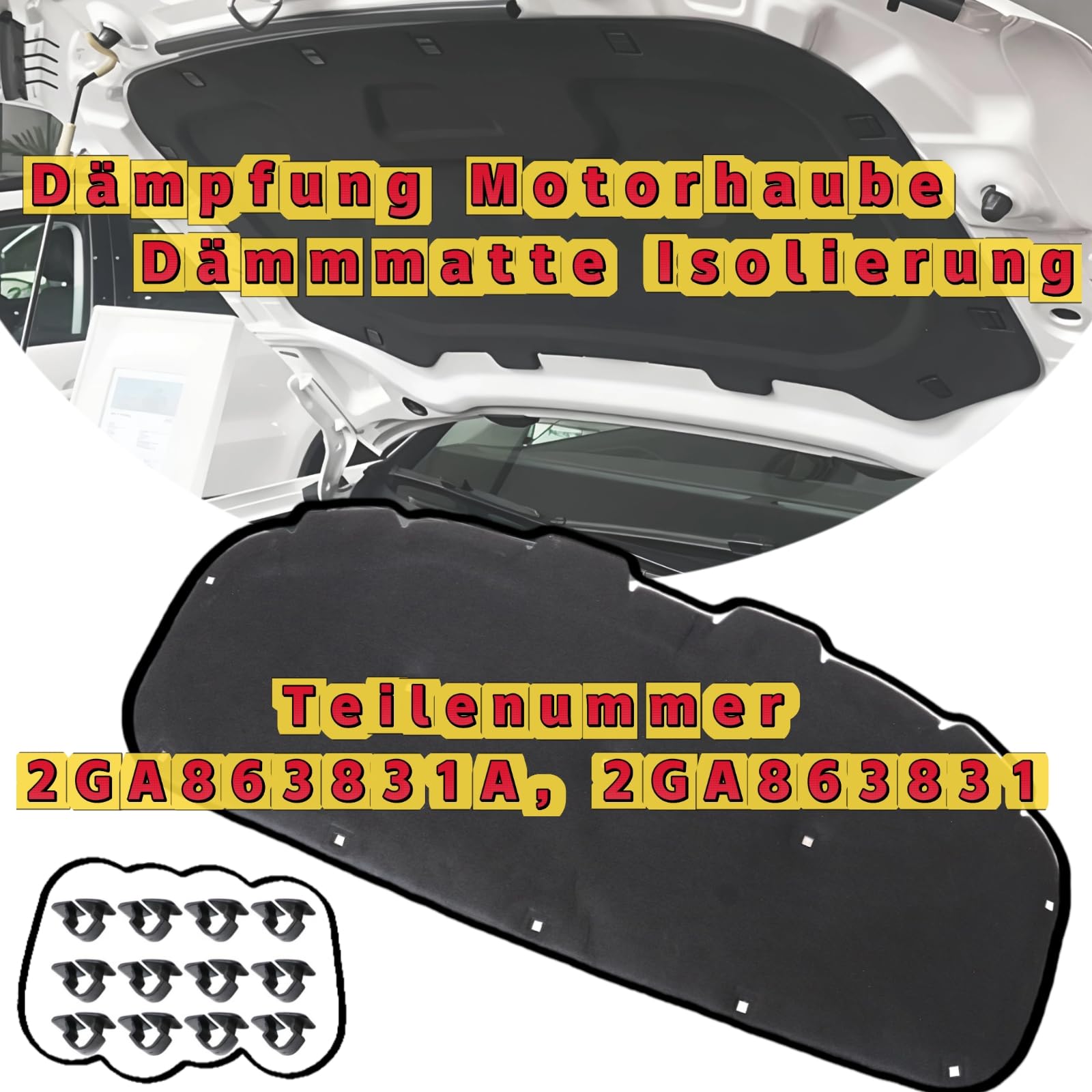 Dämpfung Motorhaube Dämmmatte Isolierung Dämpfungsmatte für VW T-ROC 2GA863831A 2GA863831