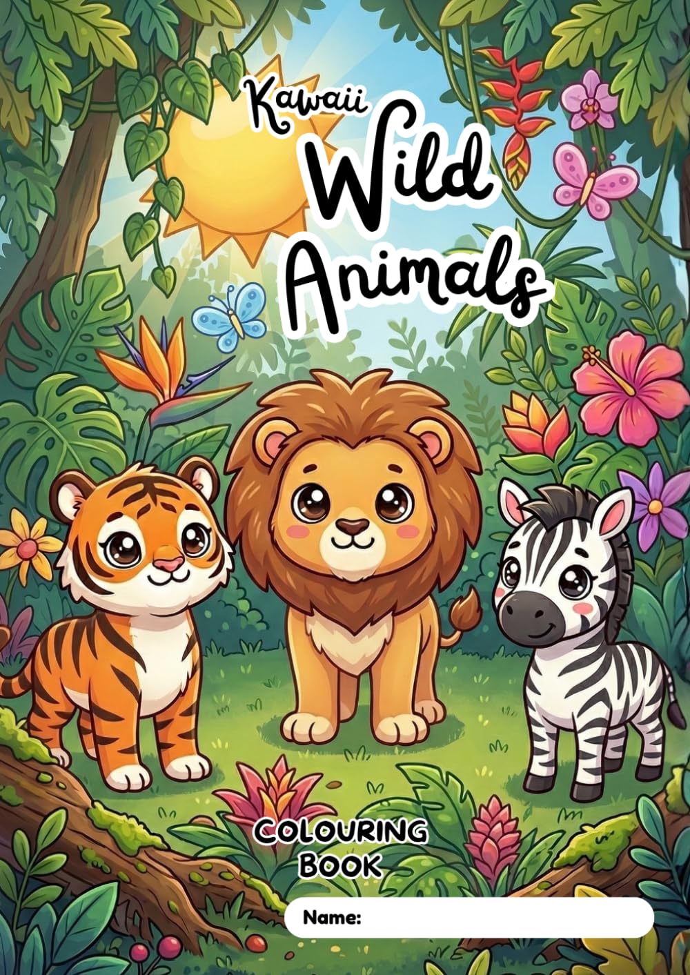 Kawaii Wild Animals: Colouring Book: For children aged 3 to 8 | Cute and easy drawings | Relaxing and educational activity | Perfect gift for kids (Libros Kawaii para colorear)