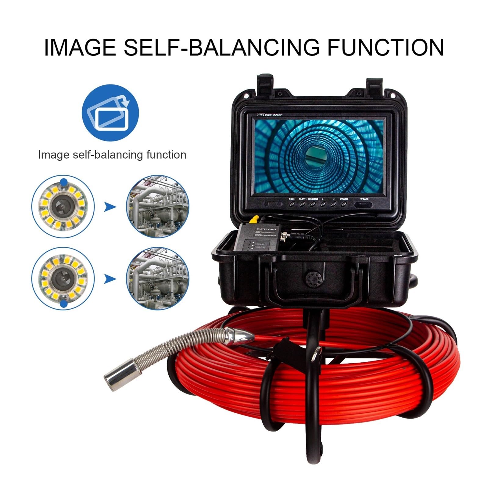 Kamera inspekcyjna odpływu Samopoziomująca Kamera Inspekcyjna Do Rur 9 Cali 1080P Ekran Kanalizacja Przemysłowa Endoskop WIFI/DVR IP68 7MM Kabel(20m,9in selfl leveling)